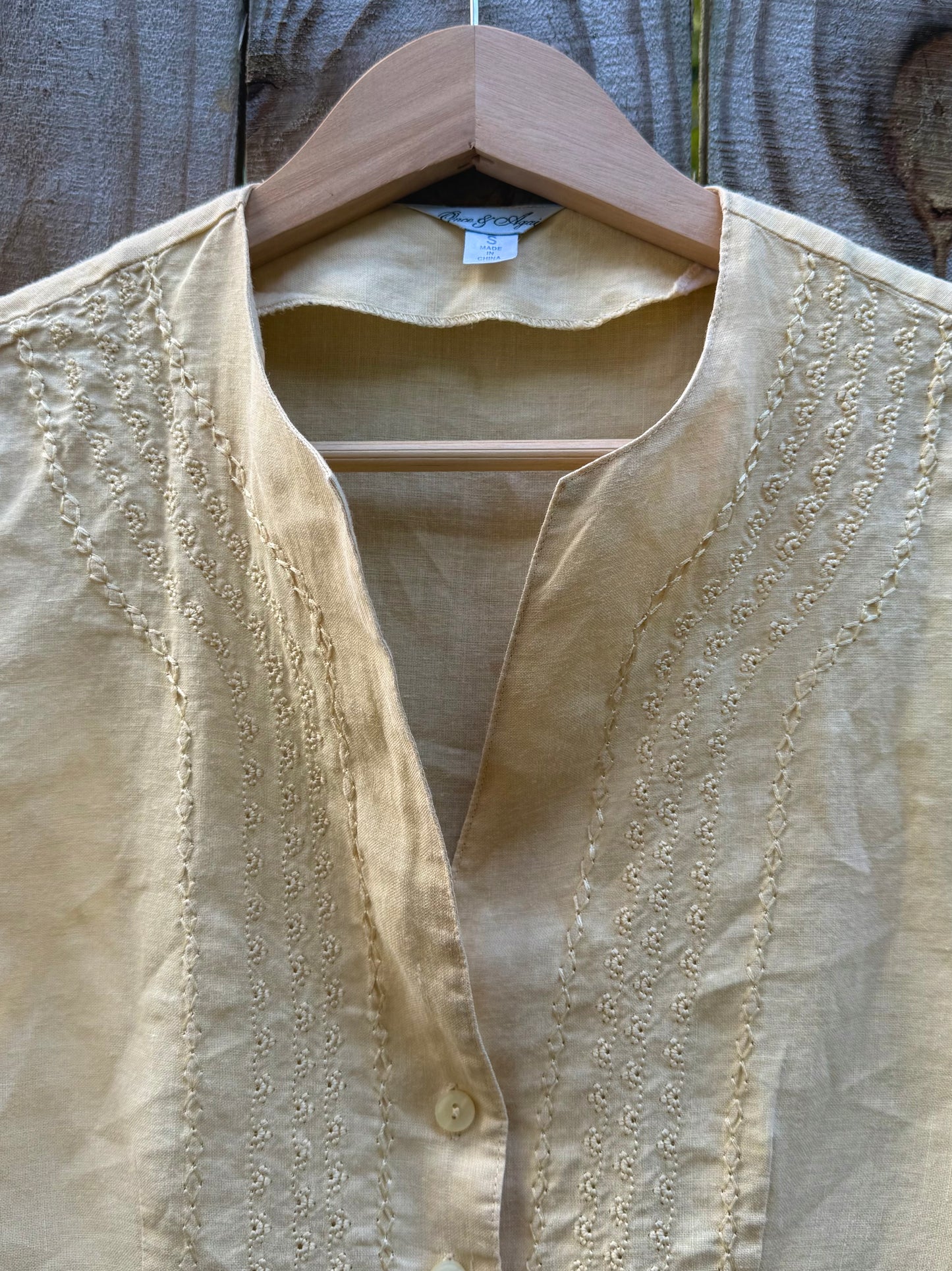 Linen-Blend Pin-Tucked Button Top – Solstice Last Light