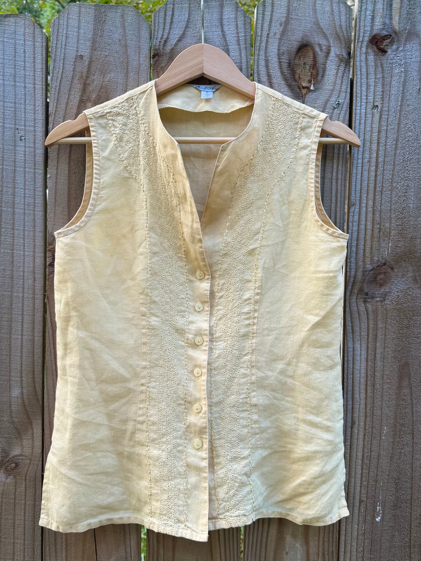 Linen-Blend Pin-Tucked Button Top – Solstice Last Light