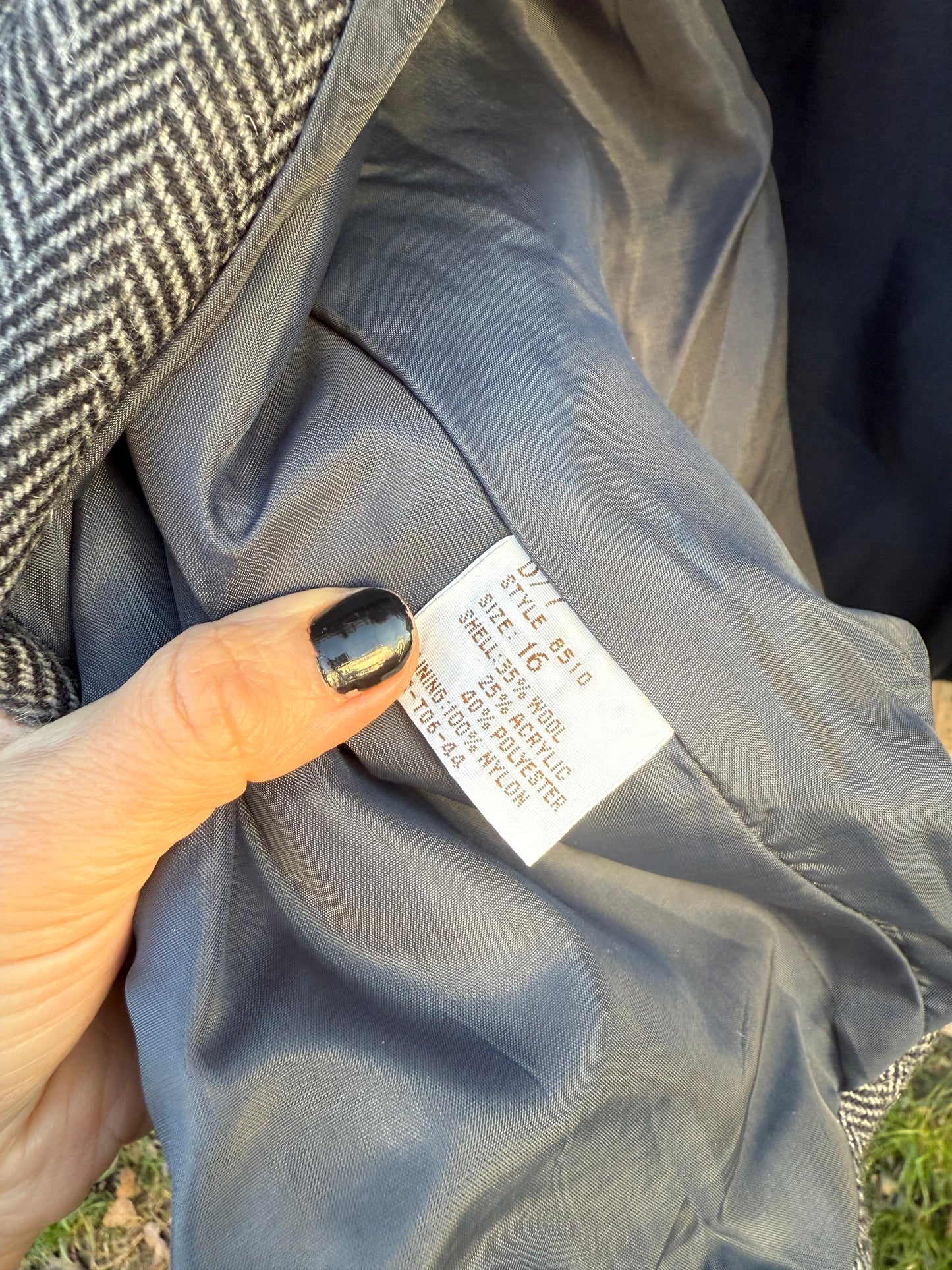 Vintage Herringbone Gray Wool Blazer