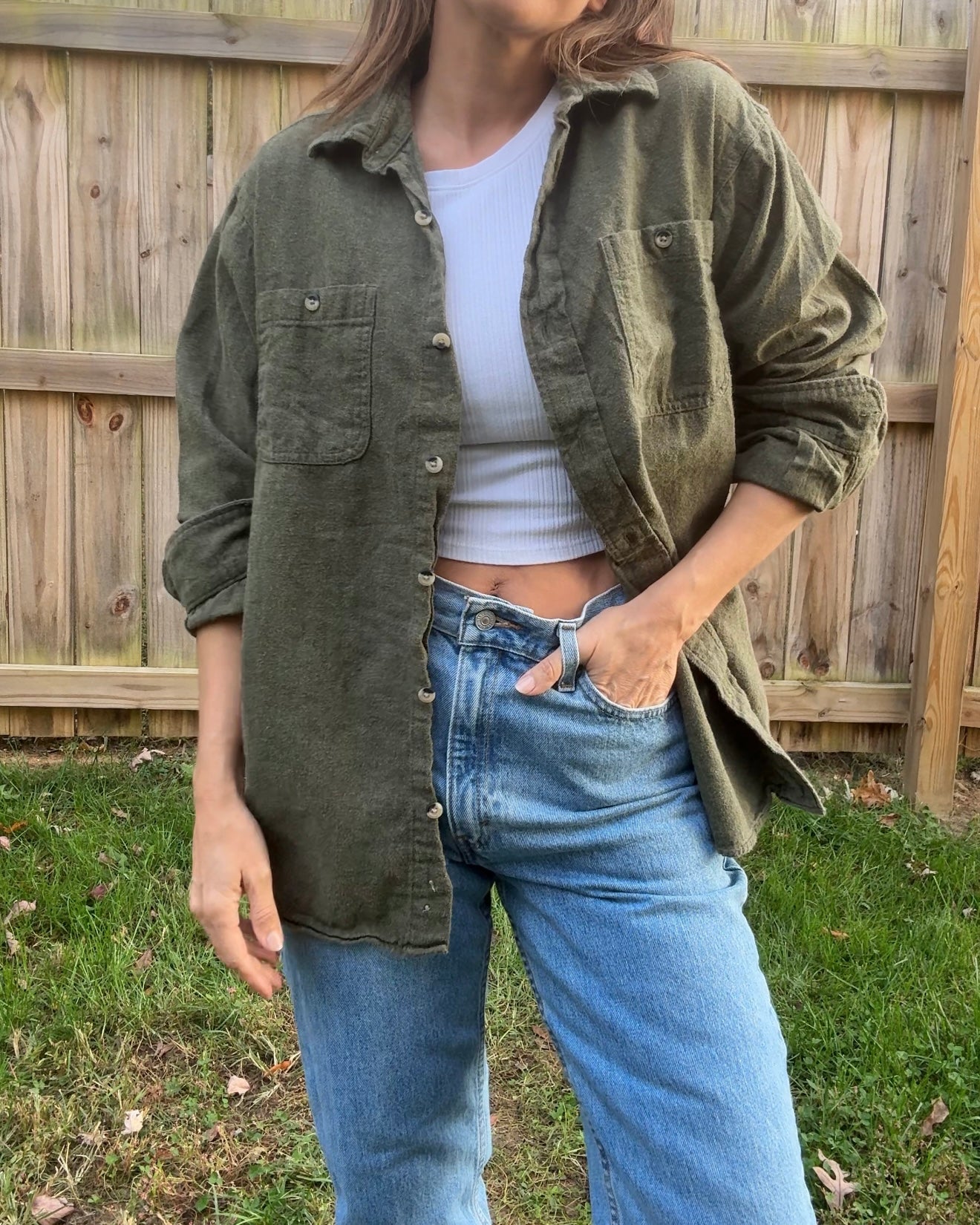 Red Head Field Flannel Olive Green Vintage