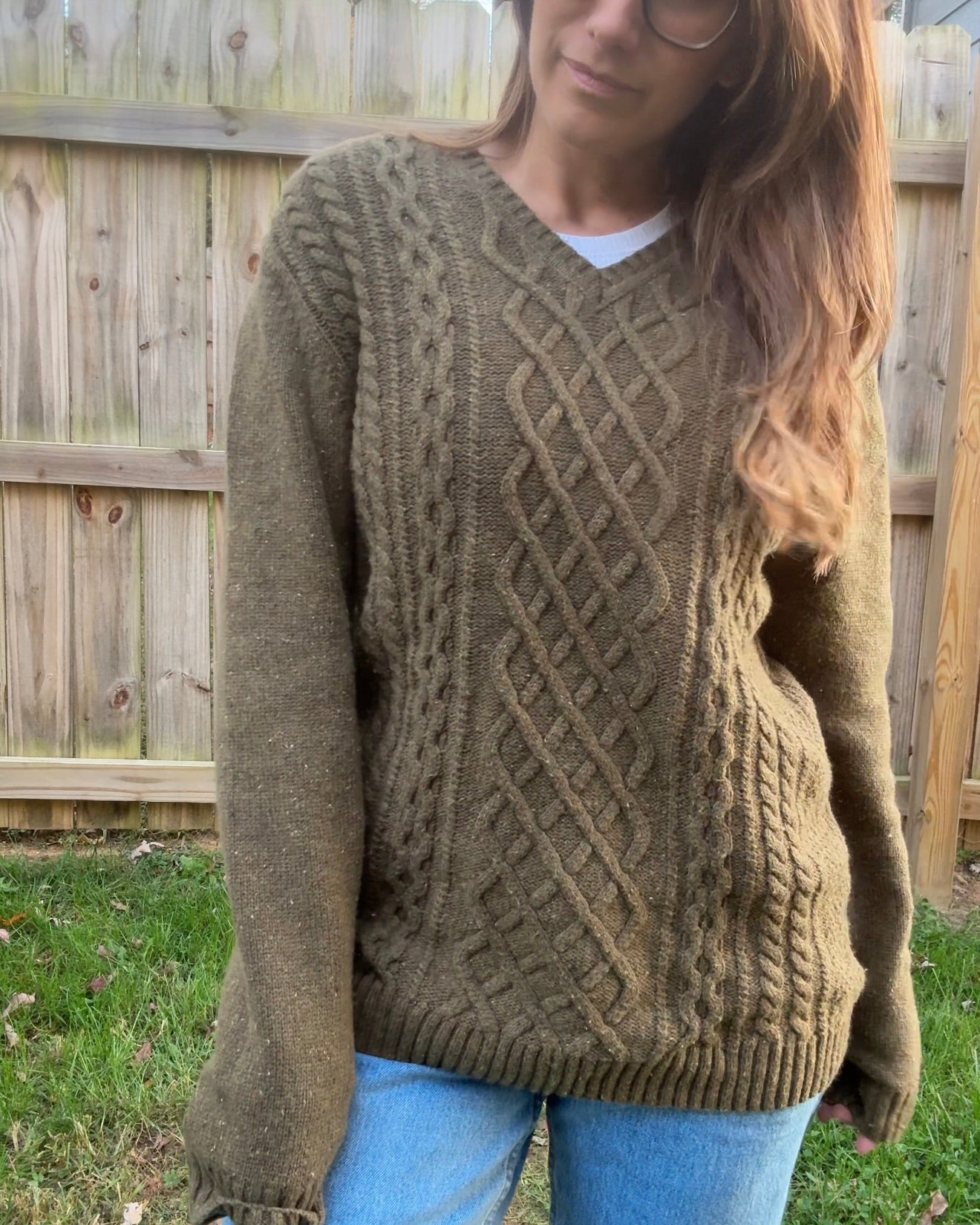 Olive Cable Knit Fisherman Sweater Olive Green Vintage