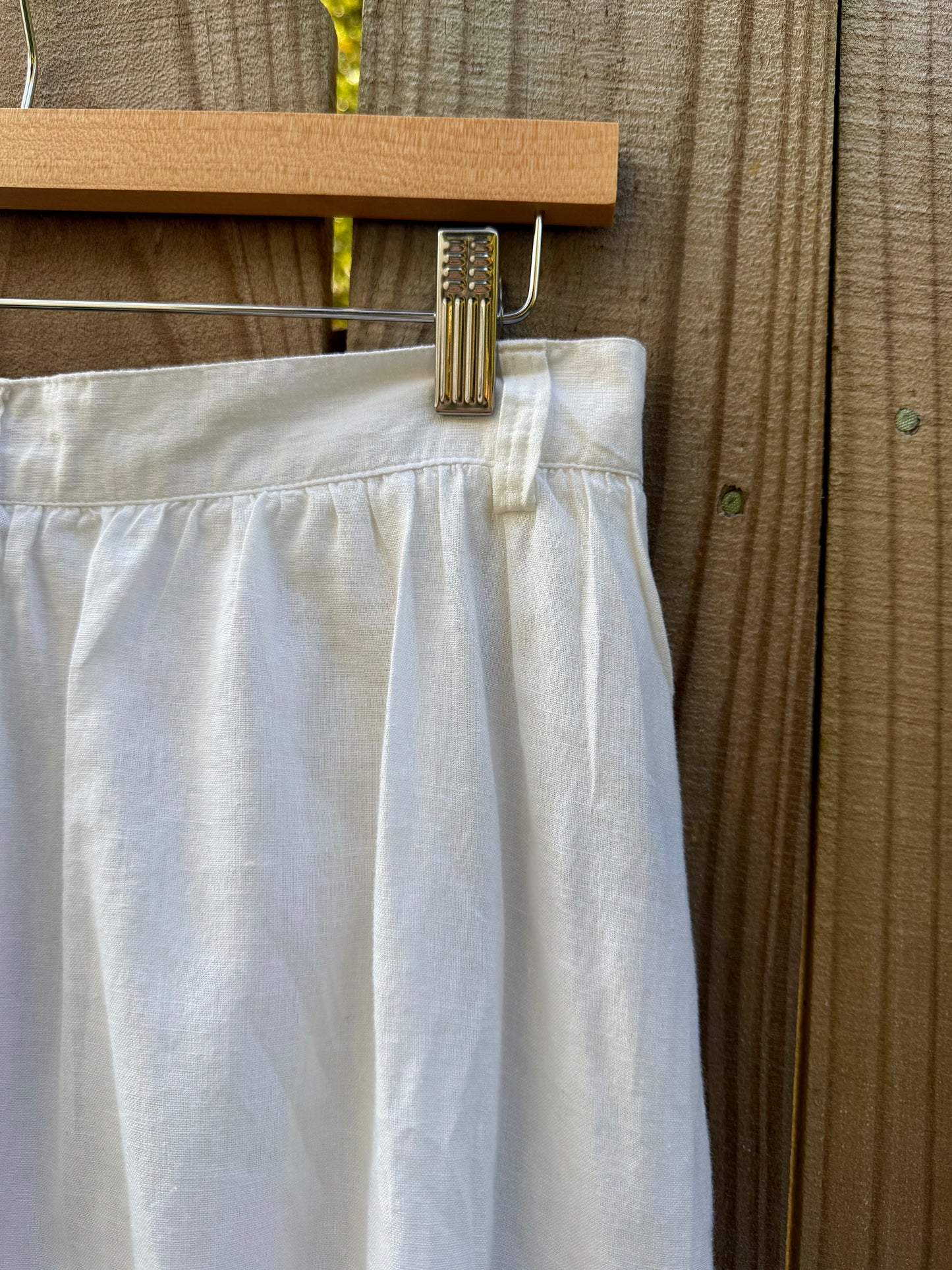 VINTAGE LINEN MAXI SKIRT WITH EYELET HEM — WHITE