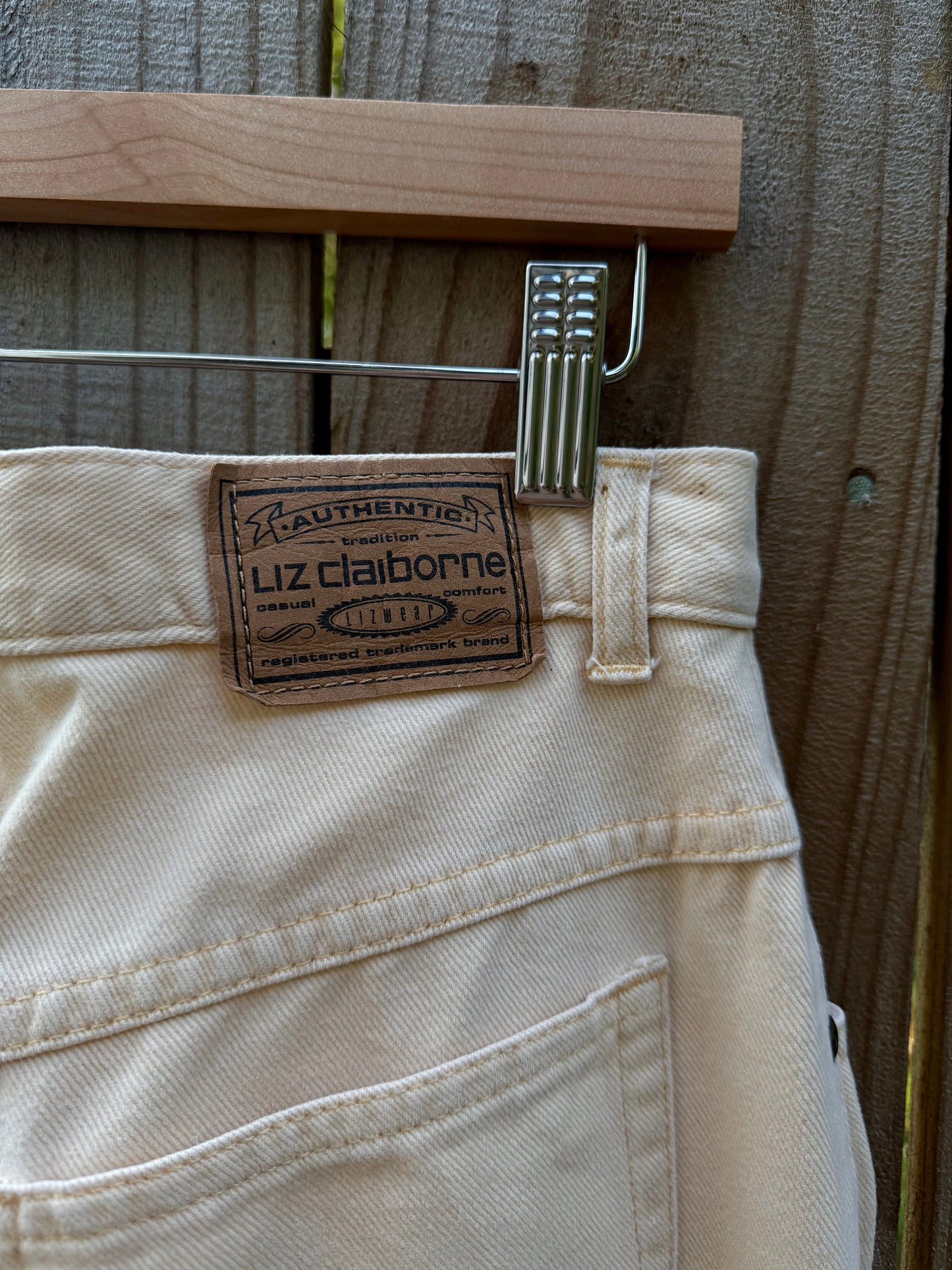 VINTAGE LIZ CLAIBORNE FADED YELLOW HIGH-RISE JEANS — 90s