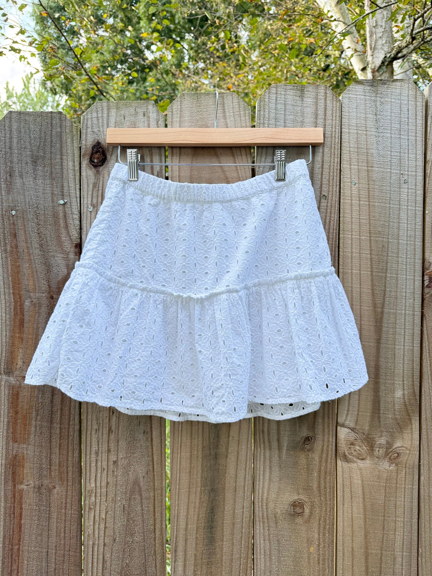White Eyelet Tiered Mini Skirt
