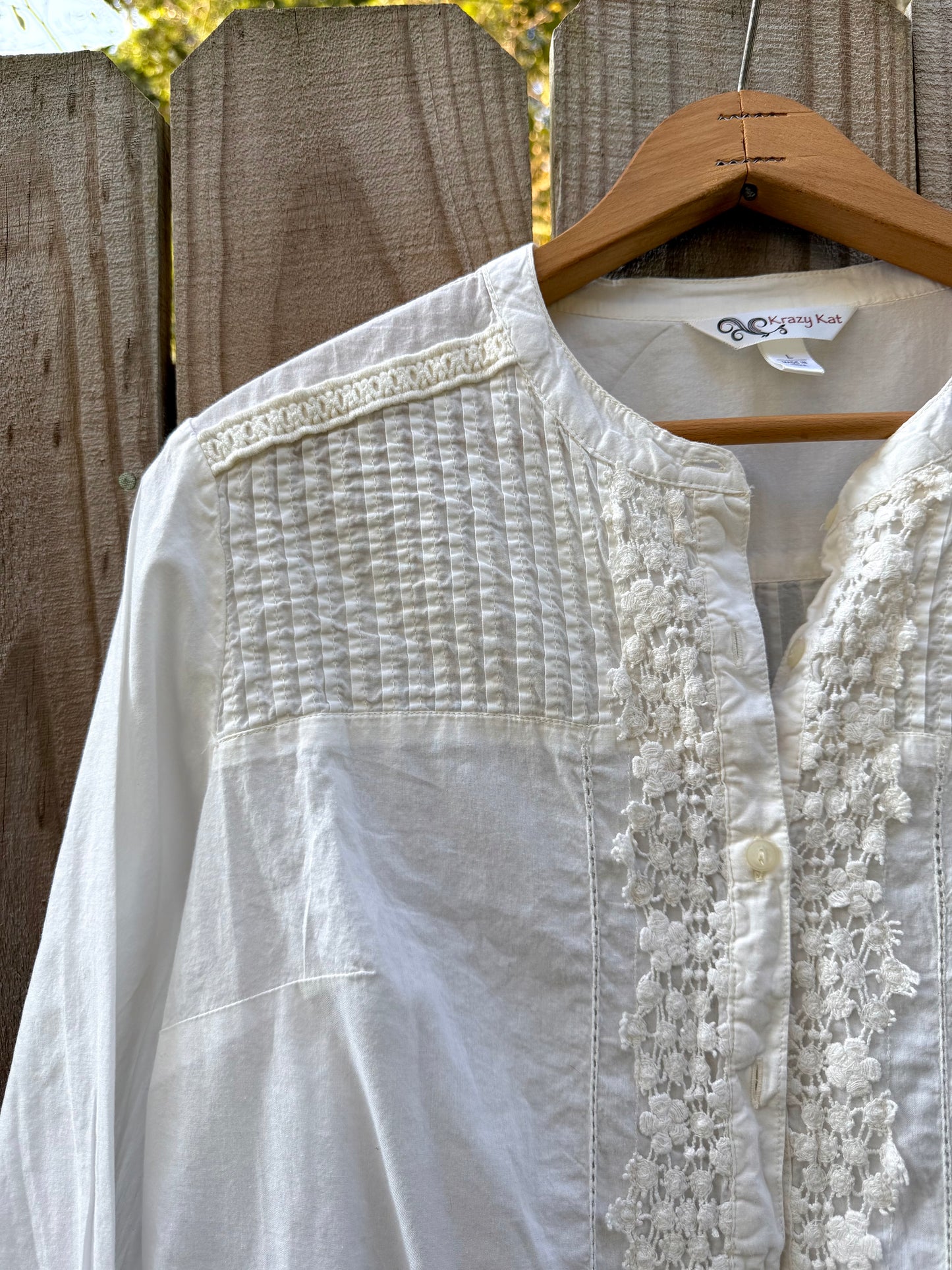 90s Pintuck Embroidered Cotton Blouse
