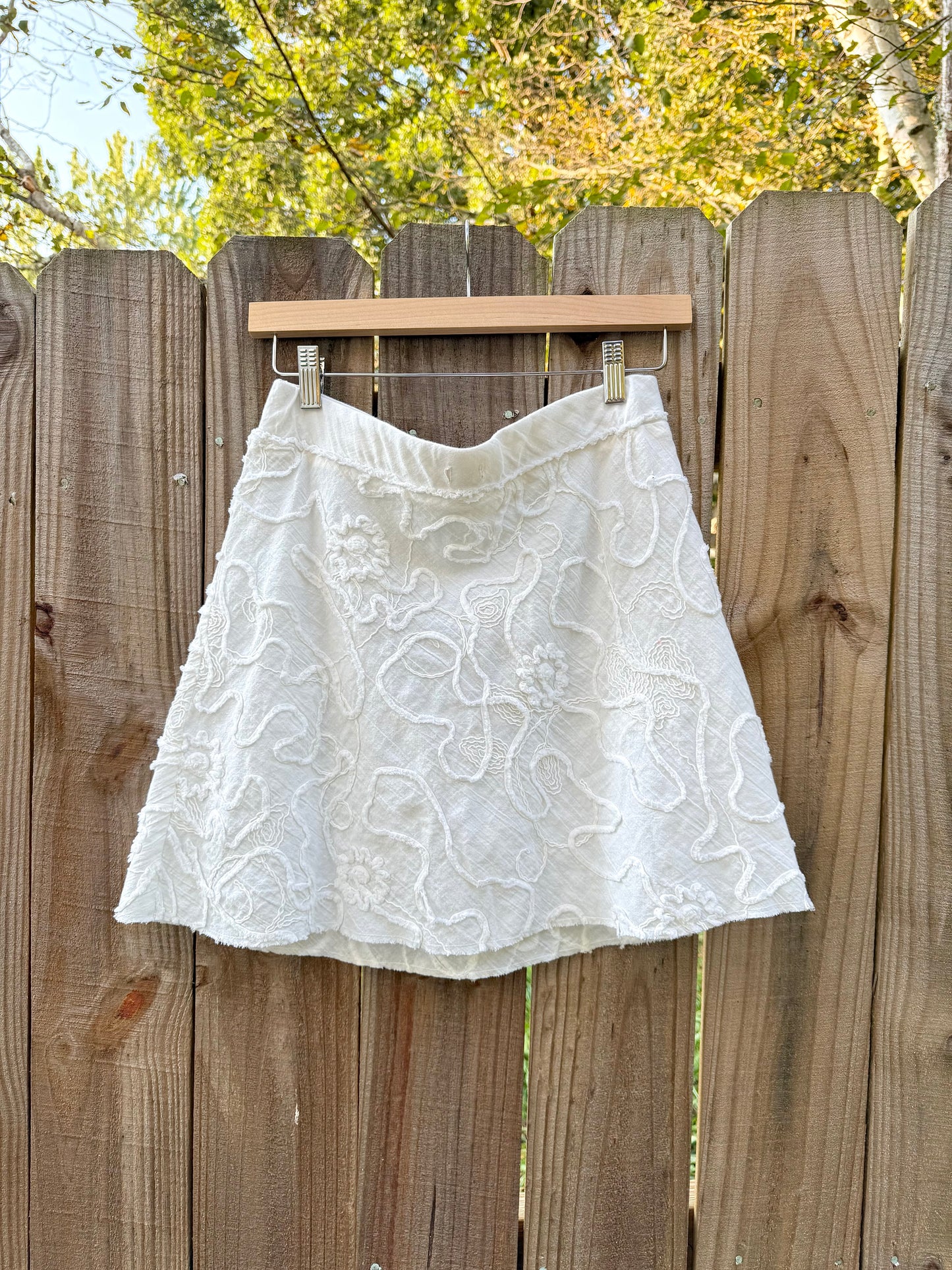 Reworked White Embroidered Mini Skirt