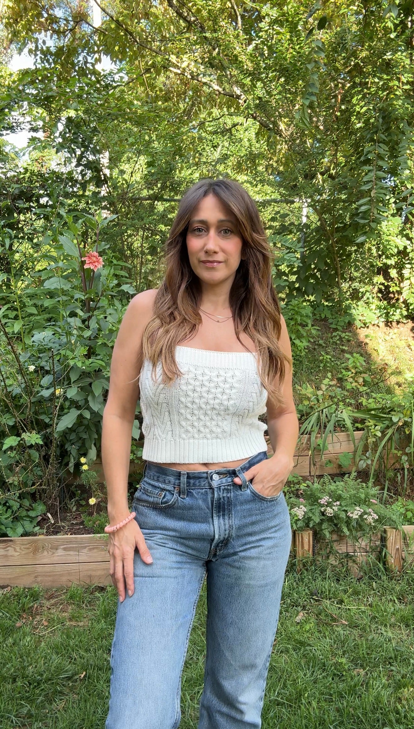 HONEYCOMB CREAM KNIT CABLE CAMI TOP