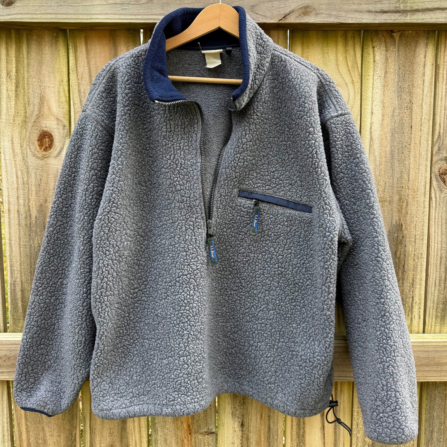 Vintage LL Bean Fleece Quarter Zip Pullover Gray Navy Trim (XL)