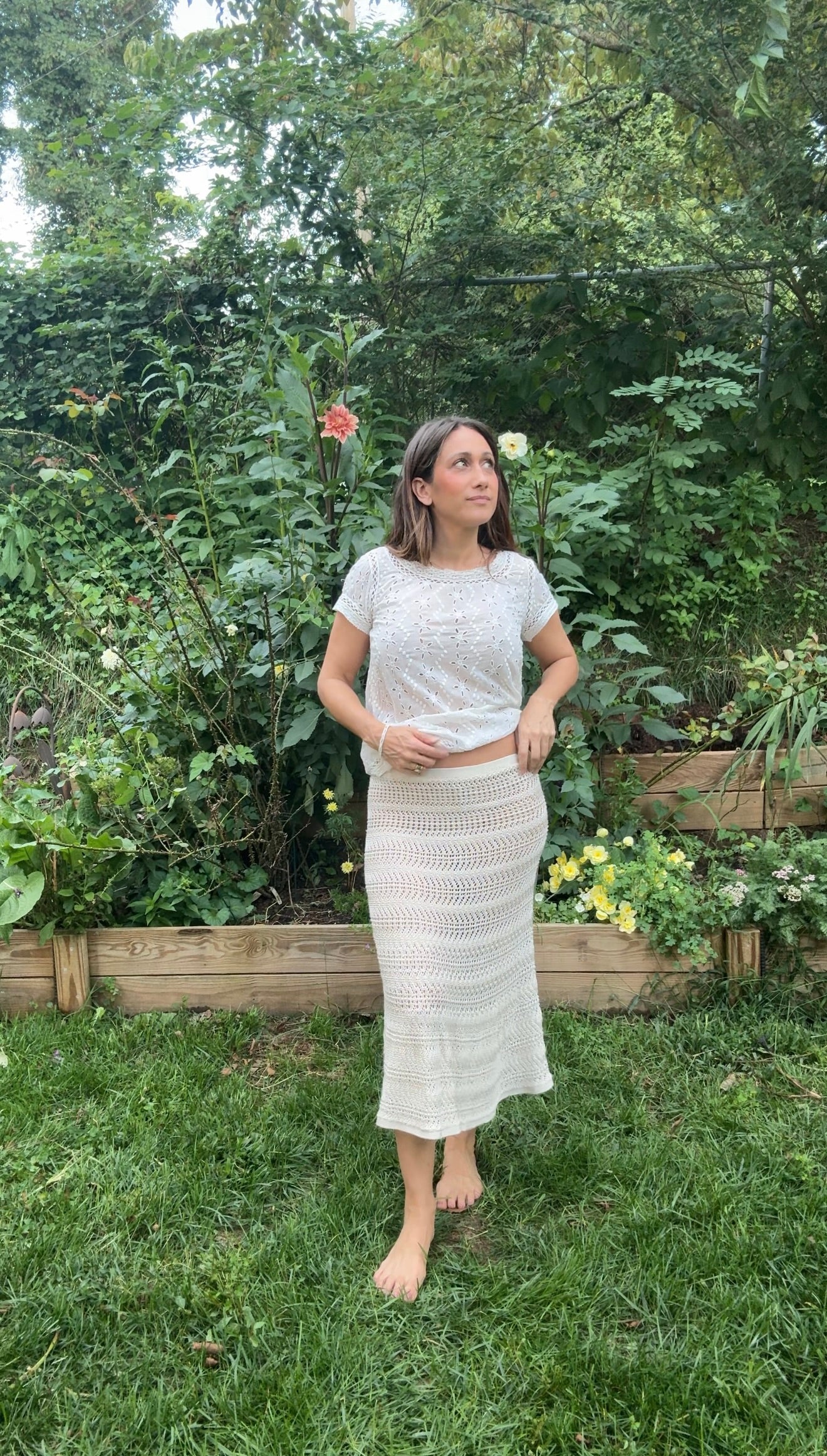 Vintage Cream Crochet Knit Maxi Skirt