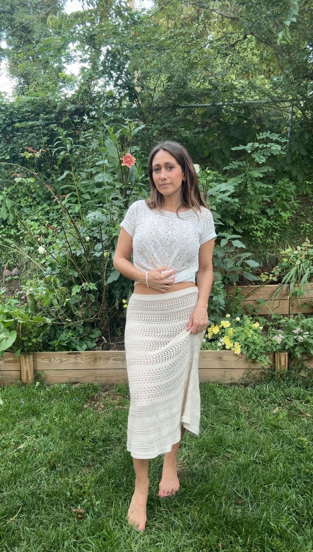 Vintage Cream Crochet Knit Maxi Skirt