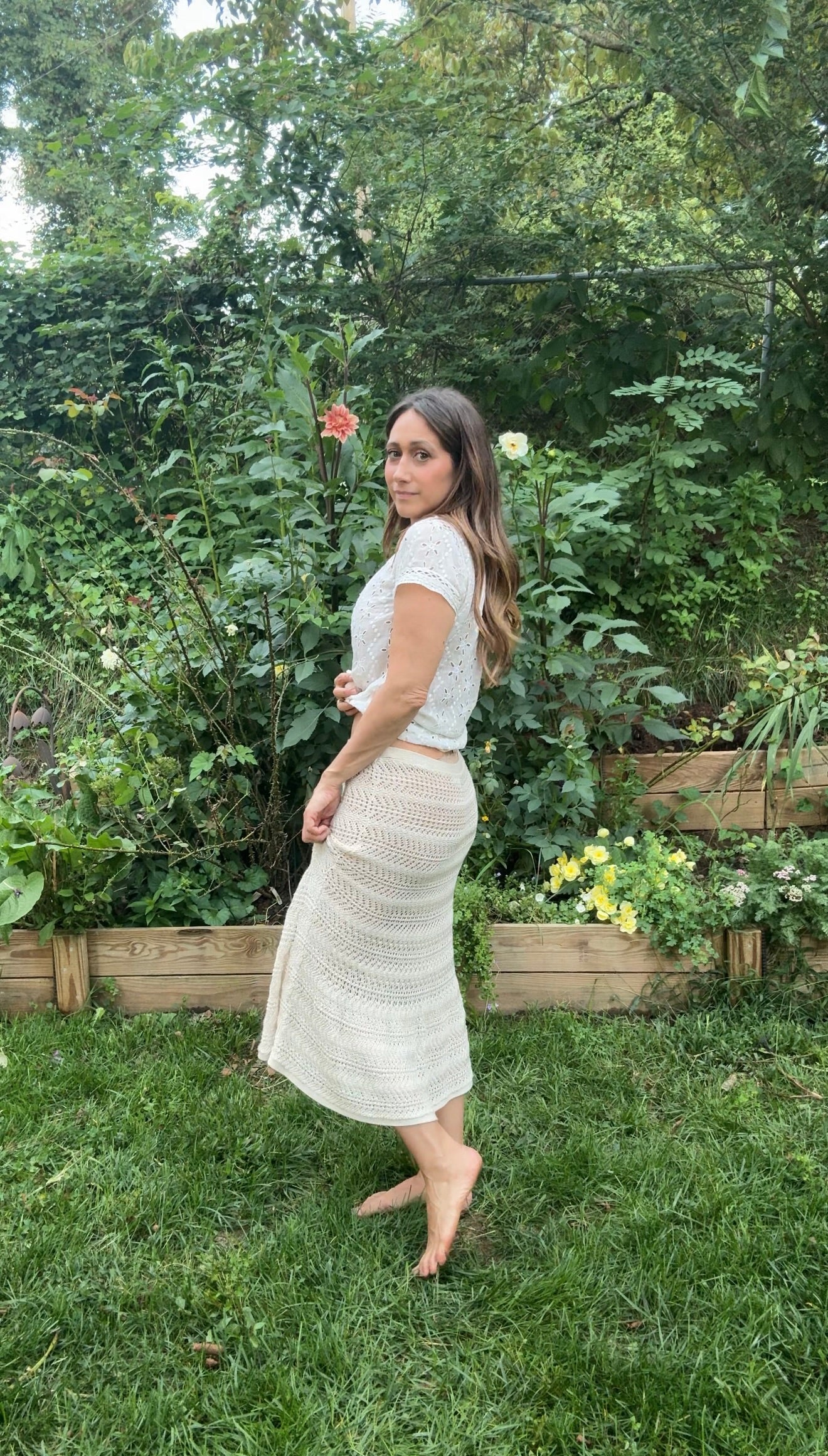 Vintage Cream Crochet Knit Maxi Skirt