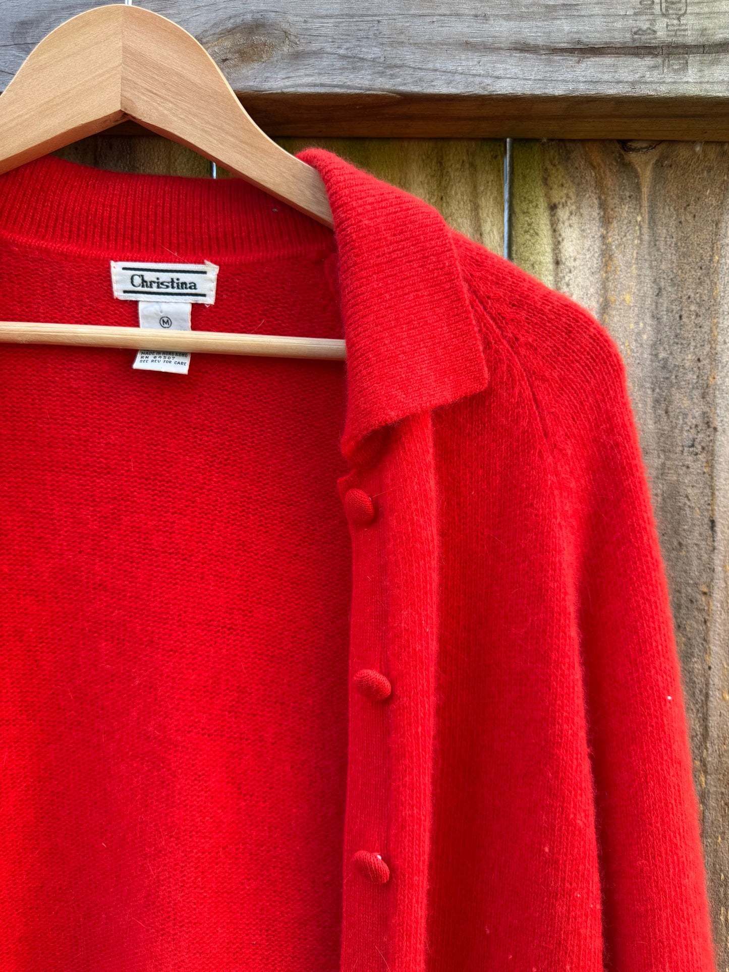 Vintage Christina Red Wool-Angora Cardigan (Made in Hong Kong)