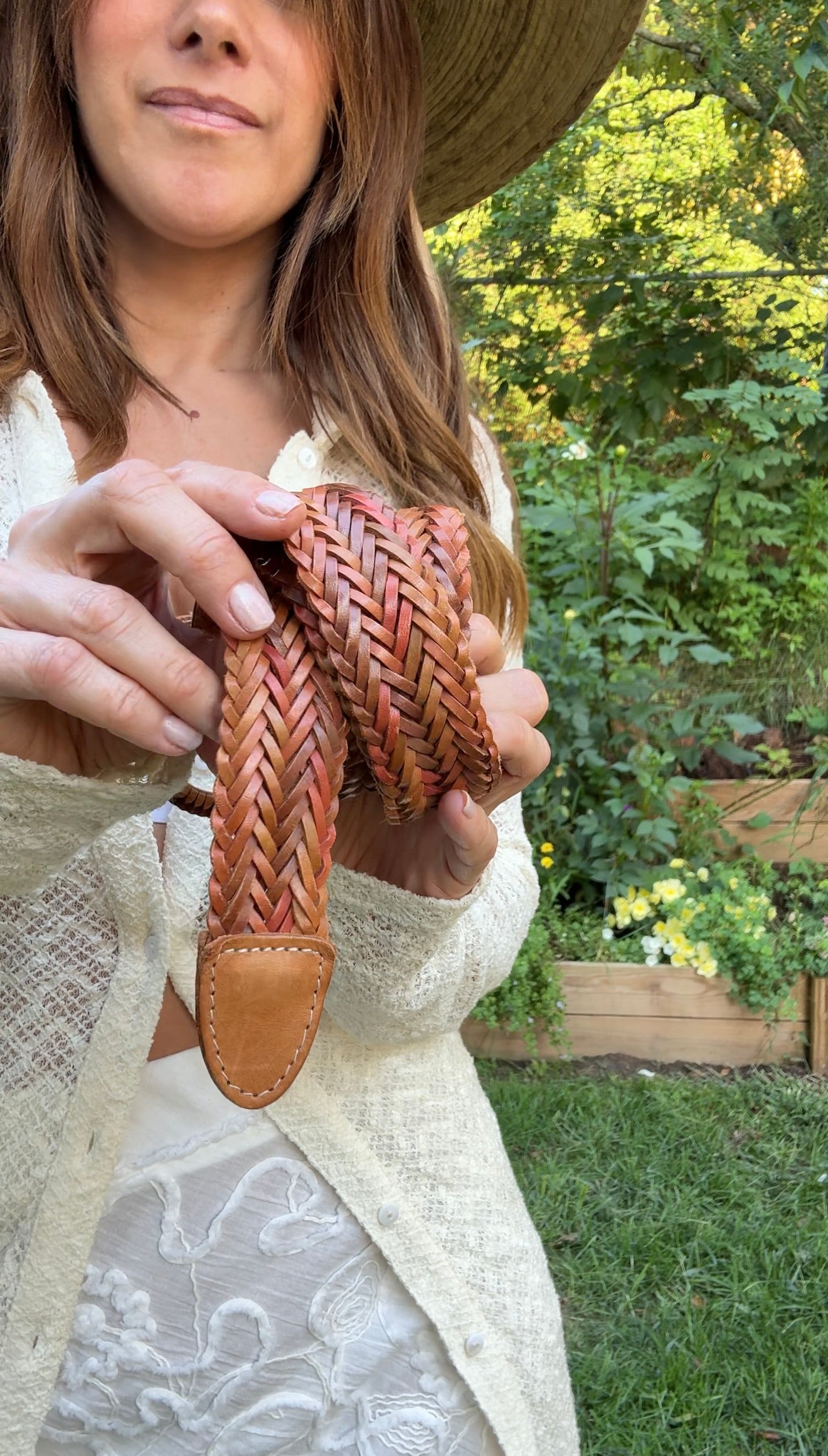 Vintage Braided Tan Leather Belt