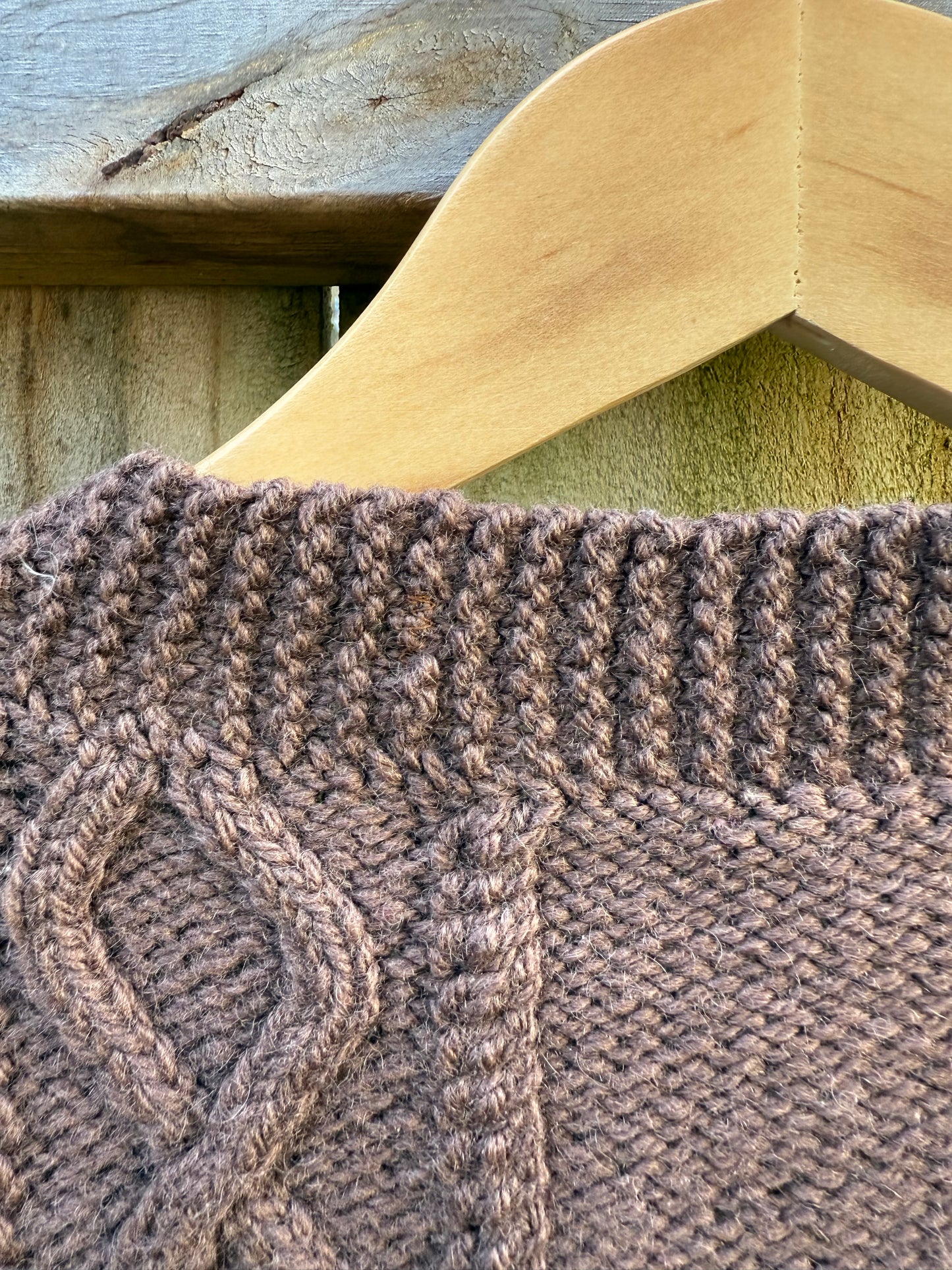 Vintage Hand-Knit Wool Cable Cardigan with Brass Buttons