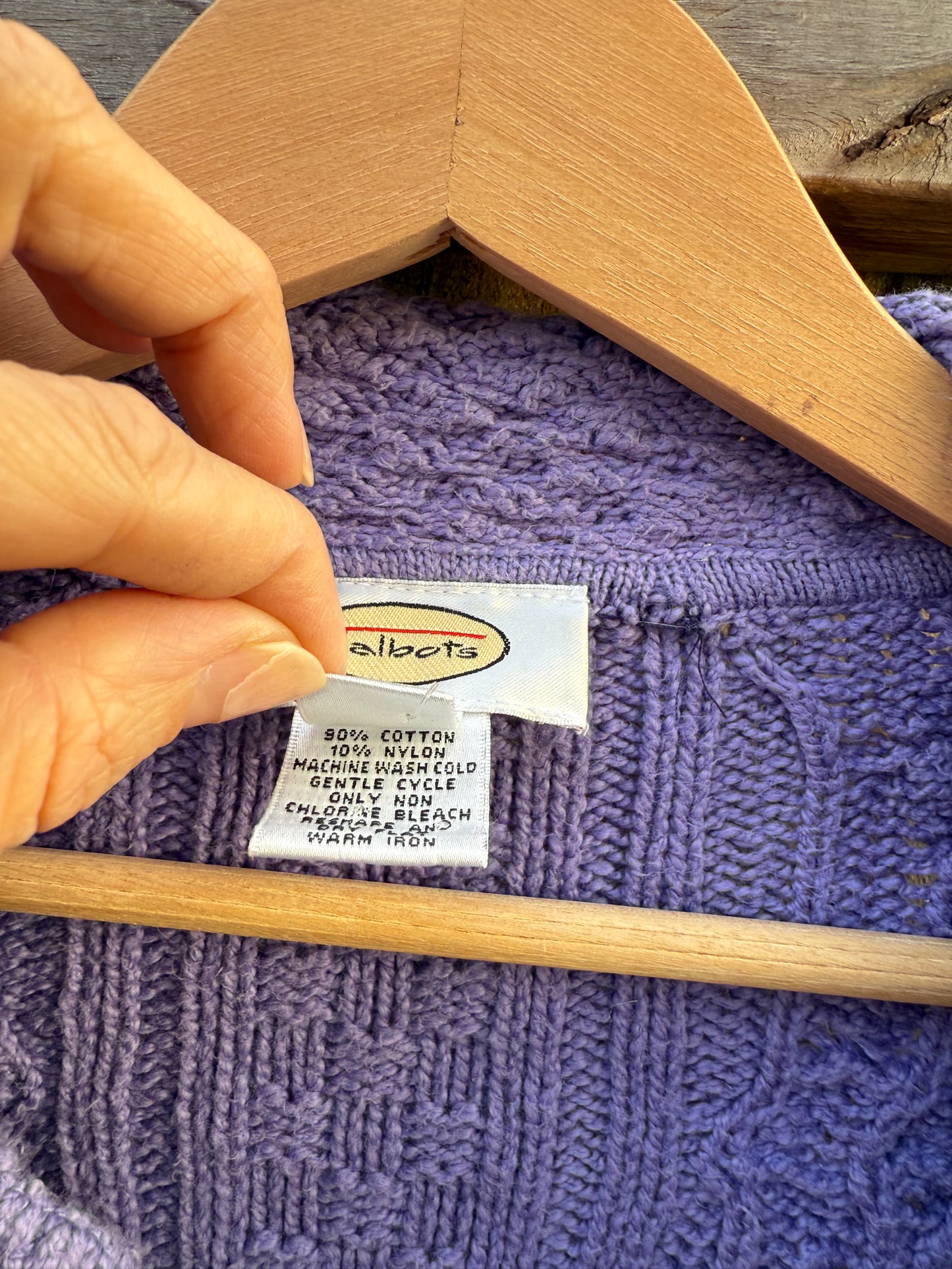 Vintage Periwinkle Cable-Knit Cardigan (Talbots, Made in USA) Purple Lavender