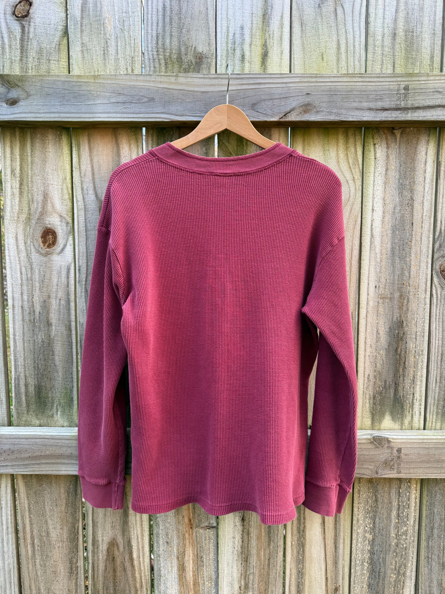 Red Vintage L.L. Bean Henley Waffle Knit Top Thermal Cranberry 90's
