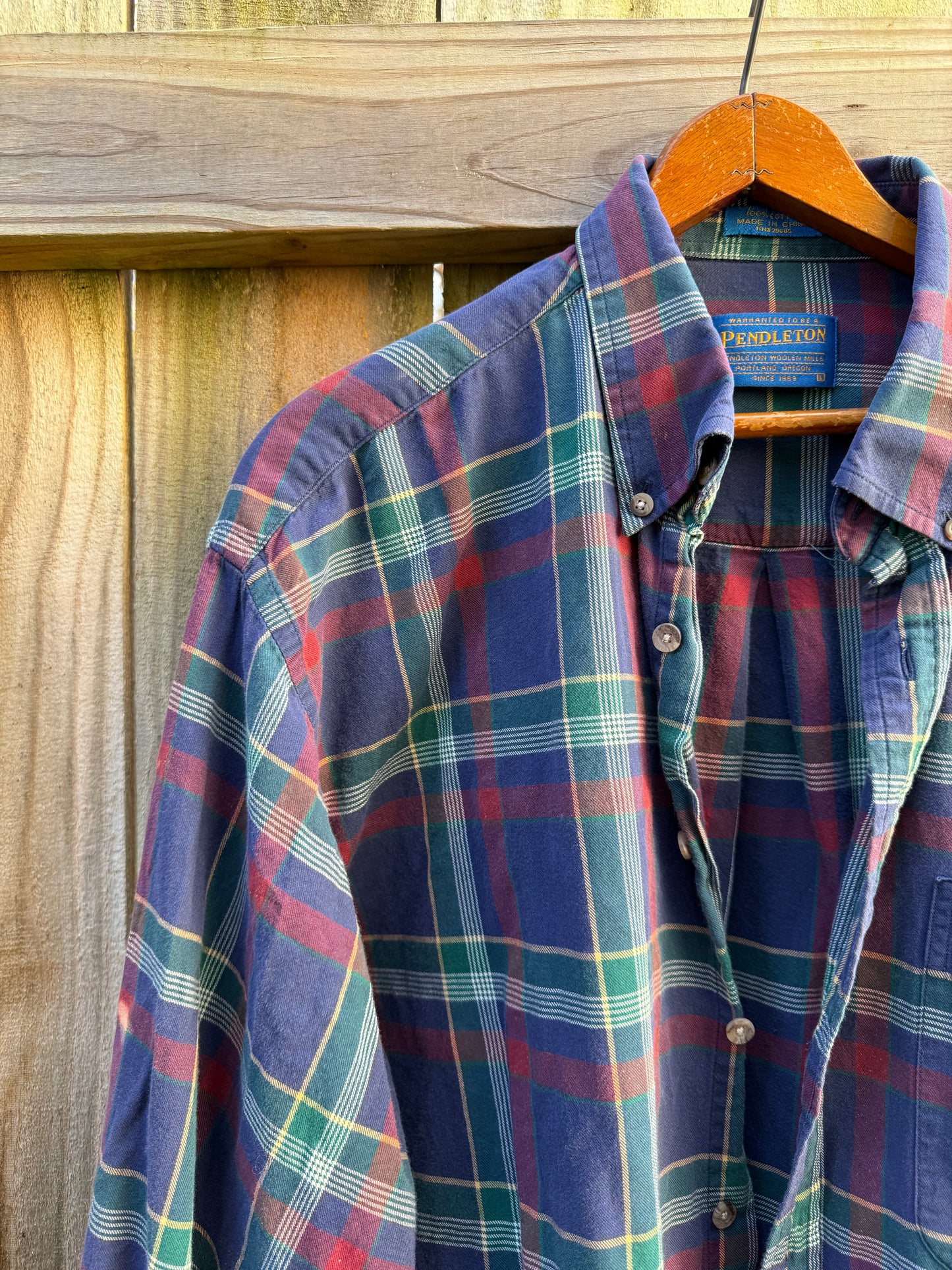 Vintage 90s Pendleton Plaid Cotton Button-Up Shirt