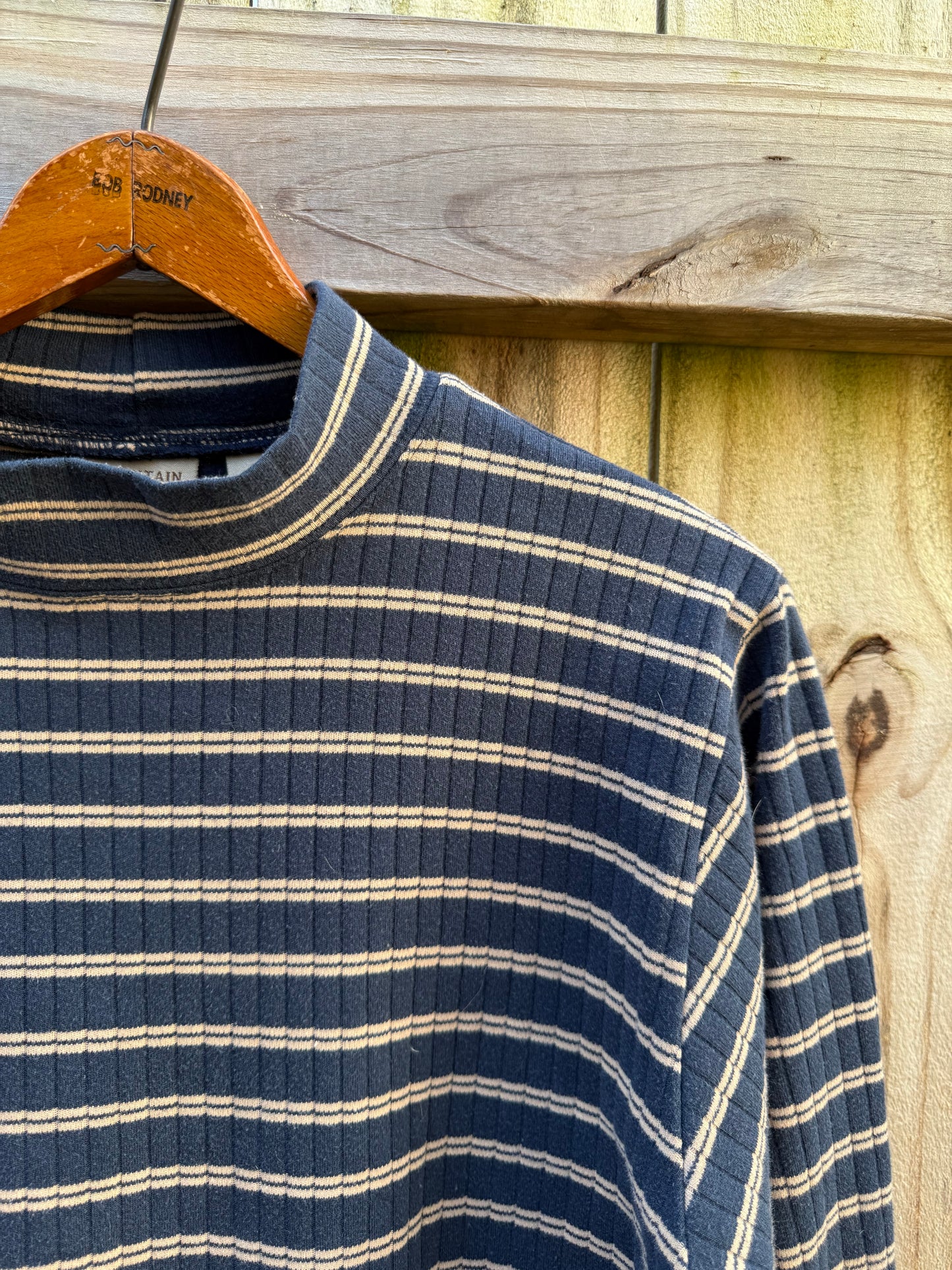 Vintage 90s Mountain Lake Ribbed Stripe Mockneck Tee