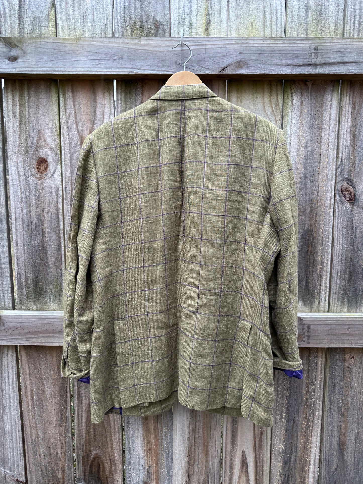 Vintage Paul Stuart Green Plaid Linen-Silk Tailored Blazer Jacket Made in Canada