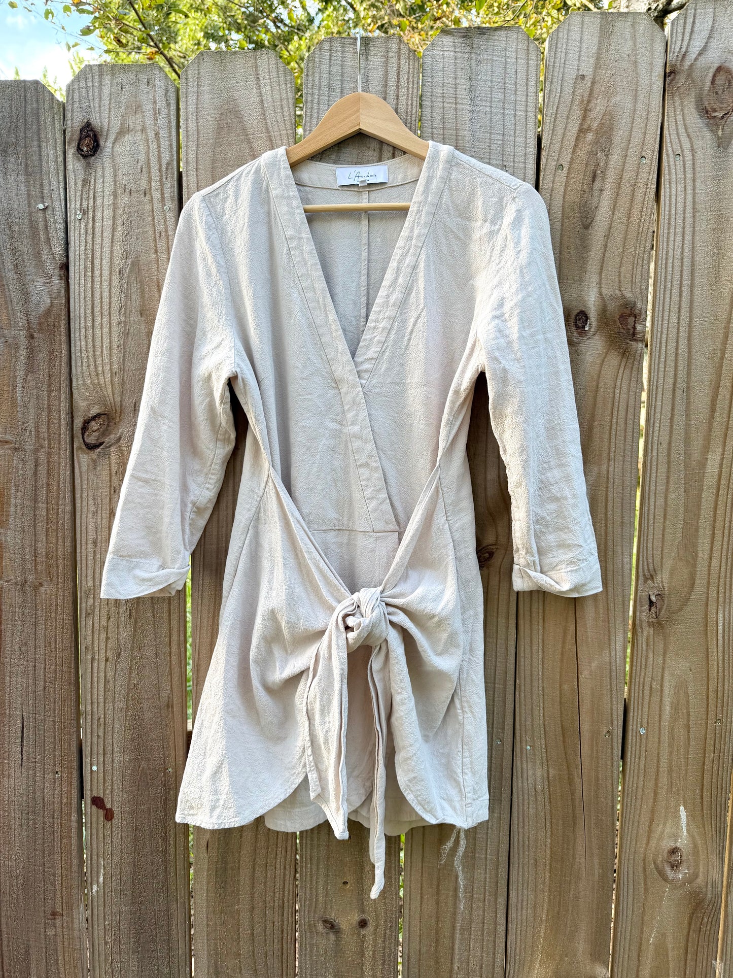 L’Academie Oat Linen-Blend Wrap Dress
