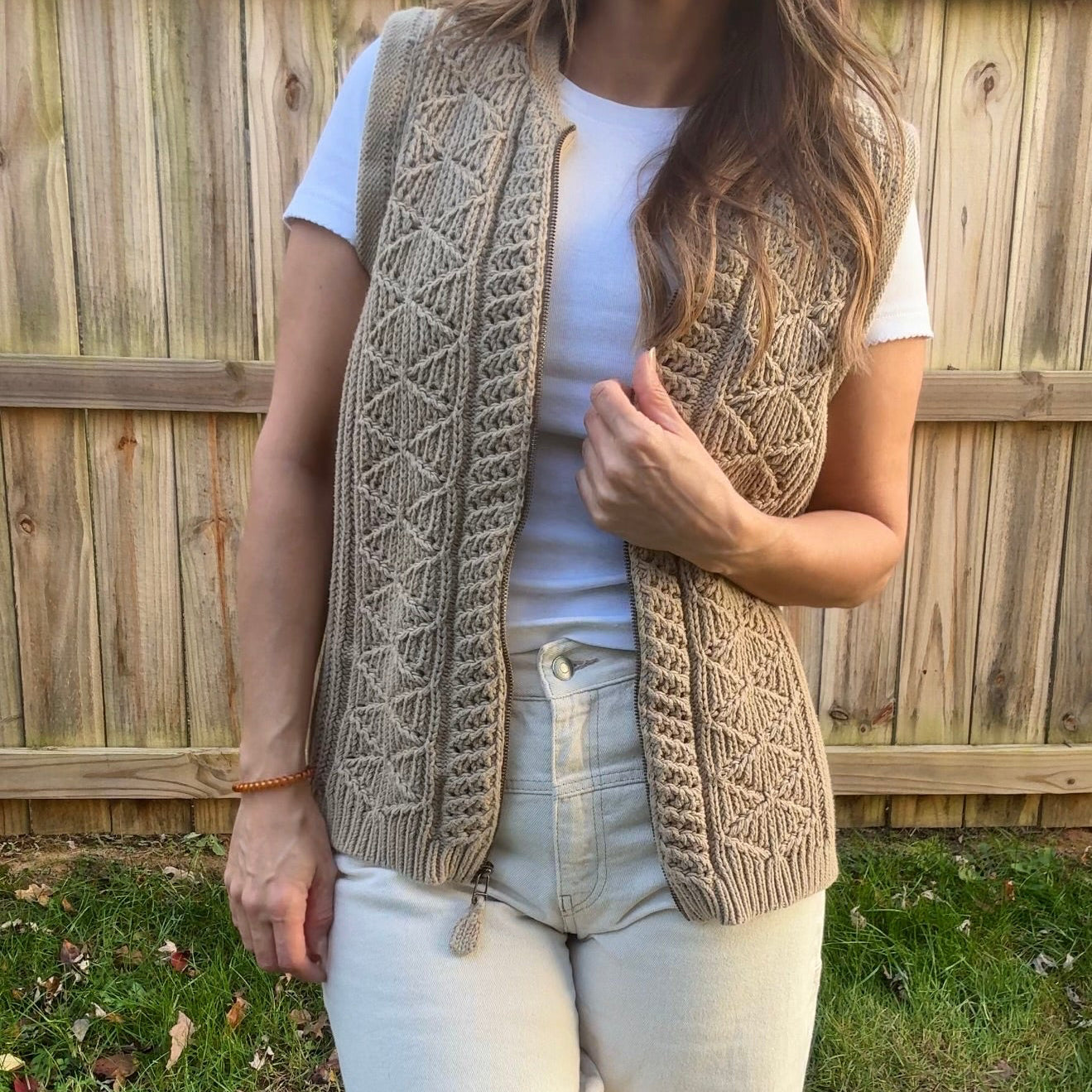 Vintage Woolrich Chunky Knit Zip Vest (Neutral Taupe)