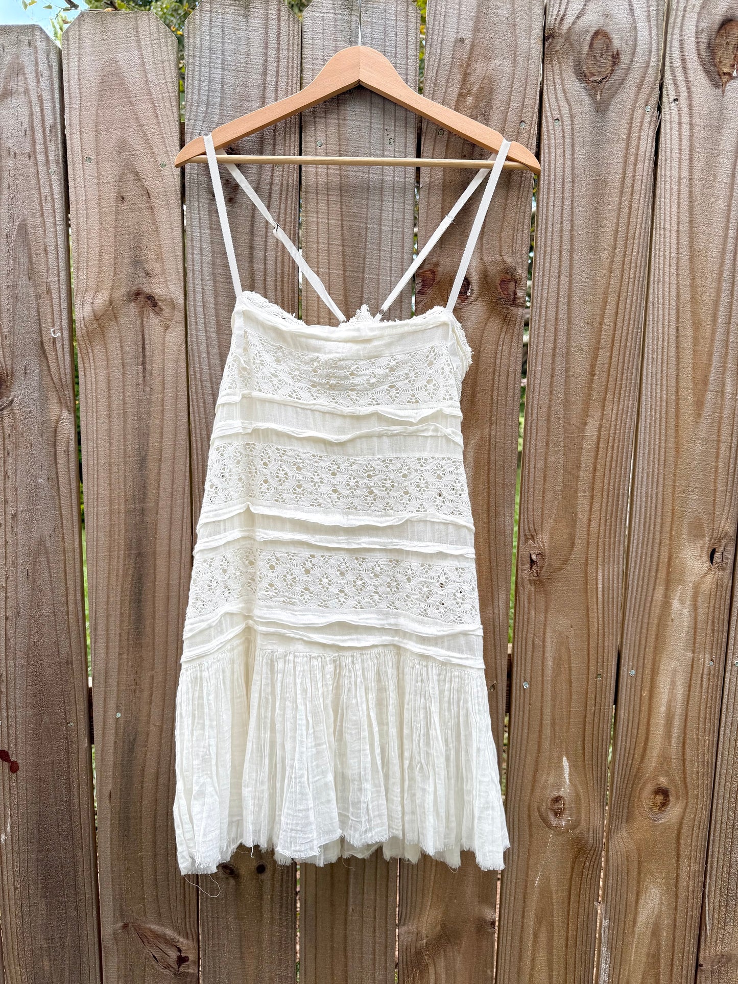 Free People Ivory Lace & Cotton Mini Dress
