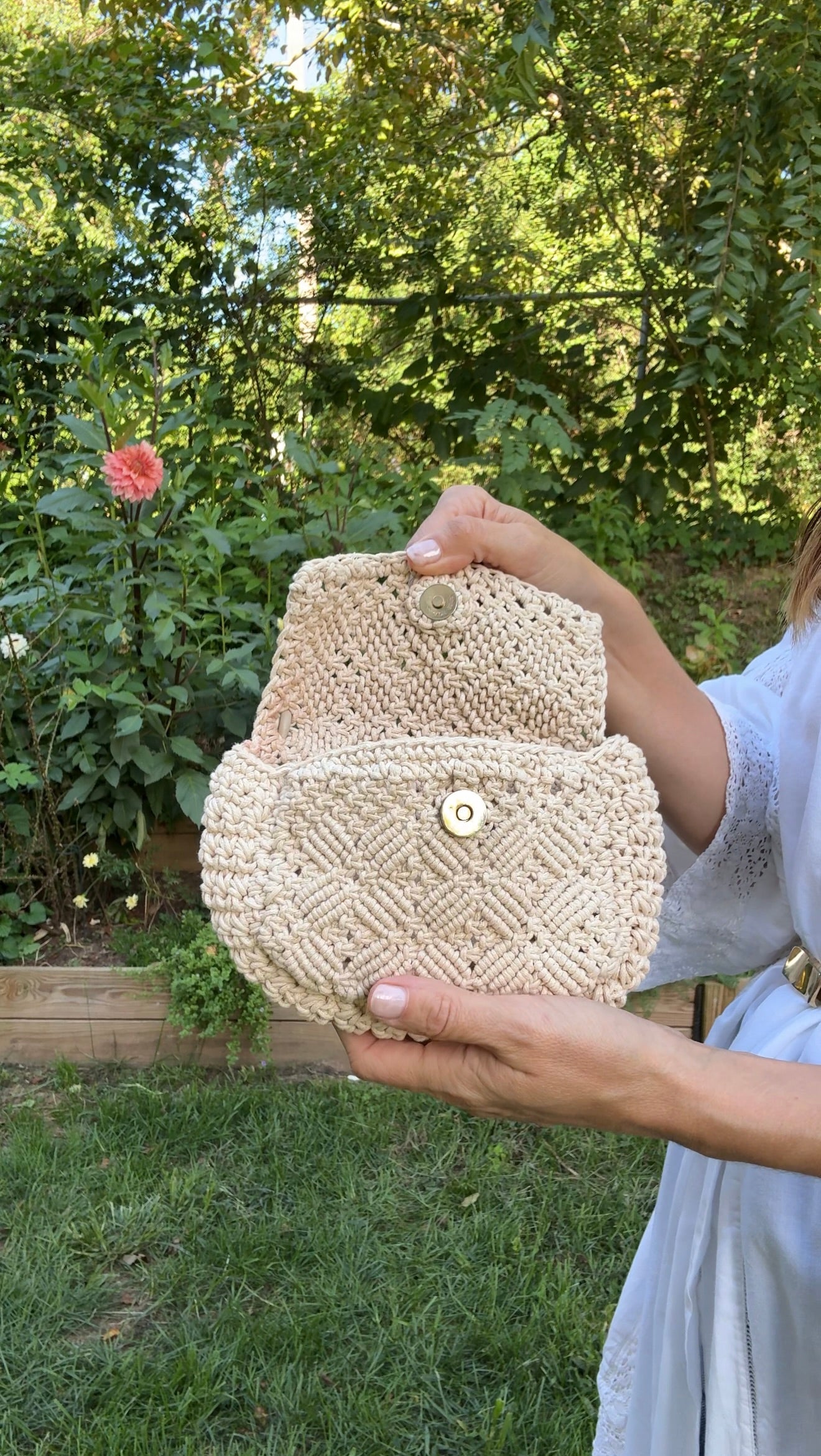 Cleobella Hand-Crochet Raffia Mini Bag with Leather Straps
