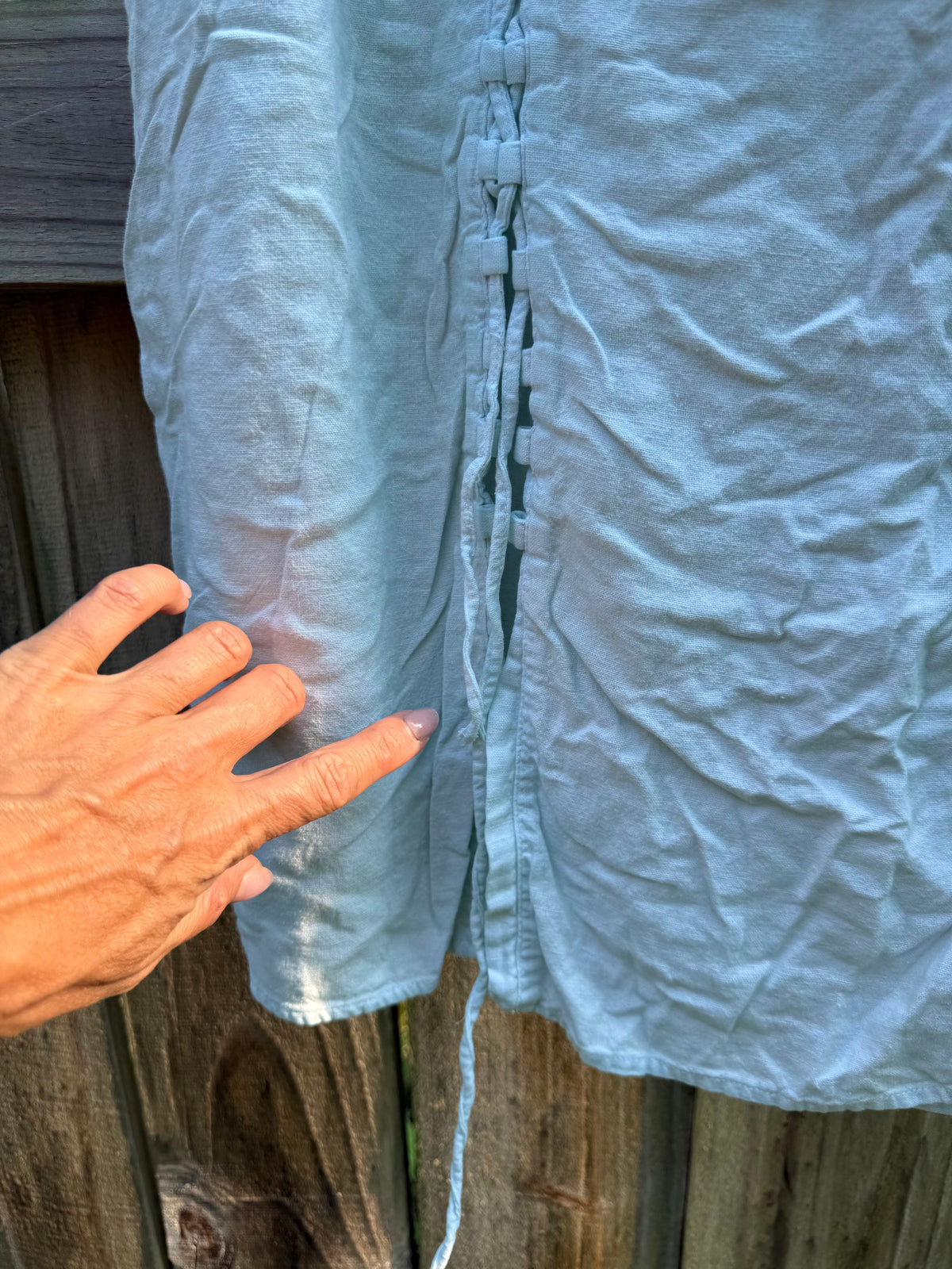 Hand Dyed Sea Glass Linen Lace-Up Maxi Skirt