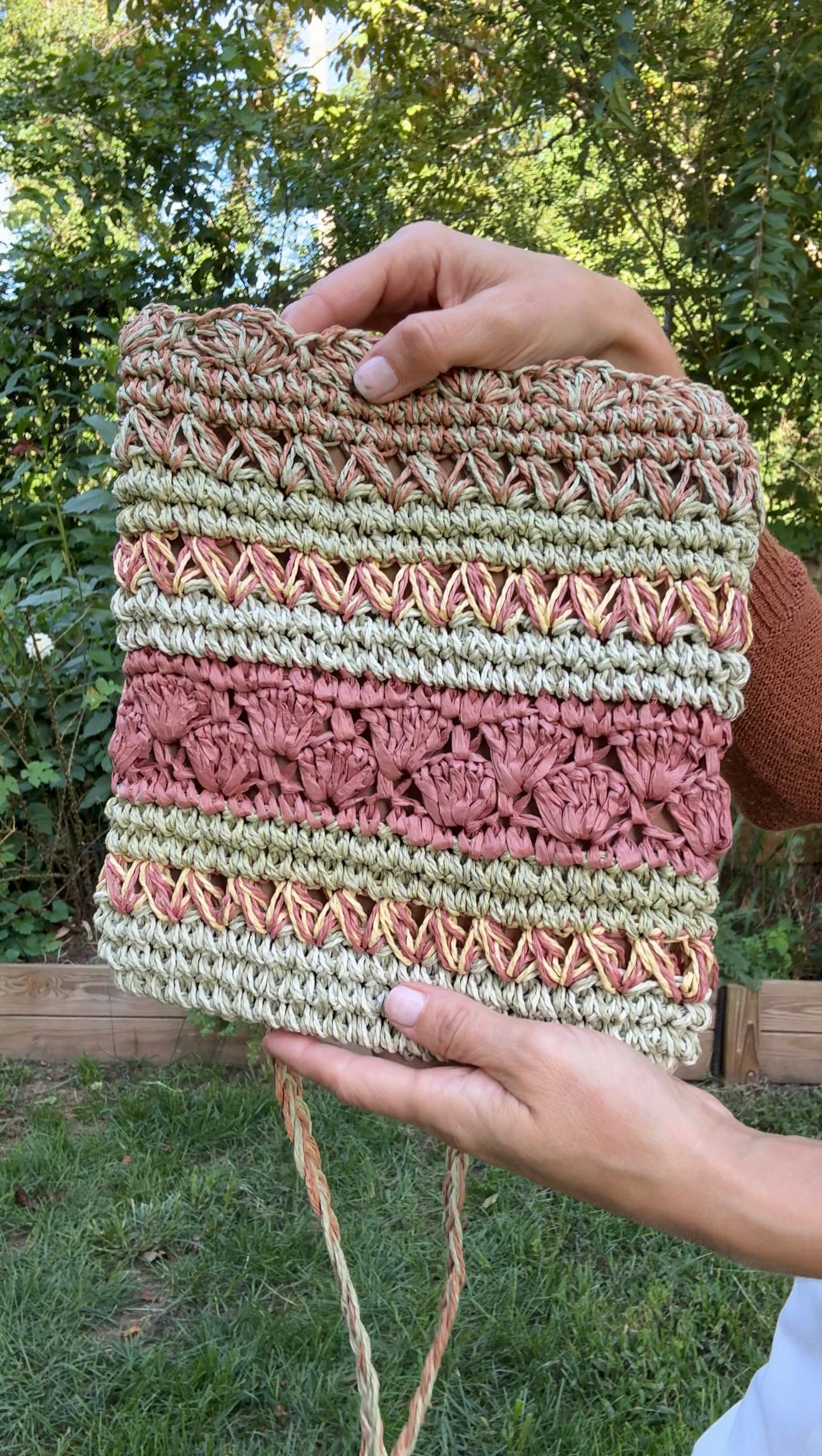 Striped Raffia Crochet Shoulder Bag
