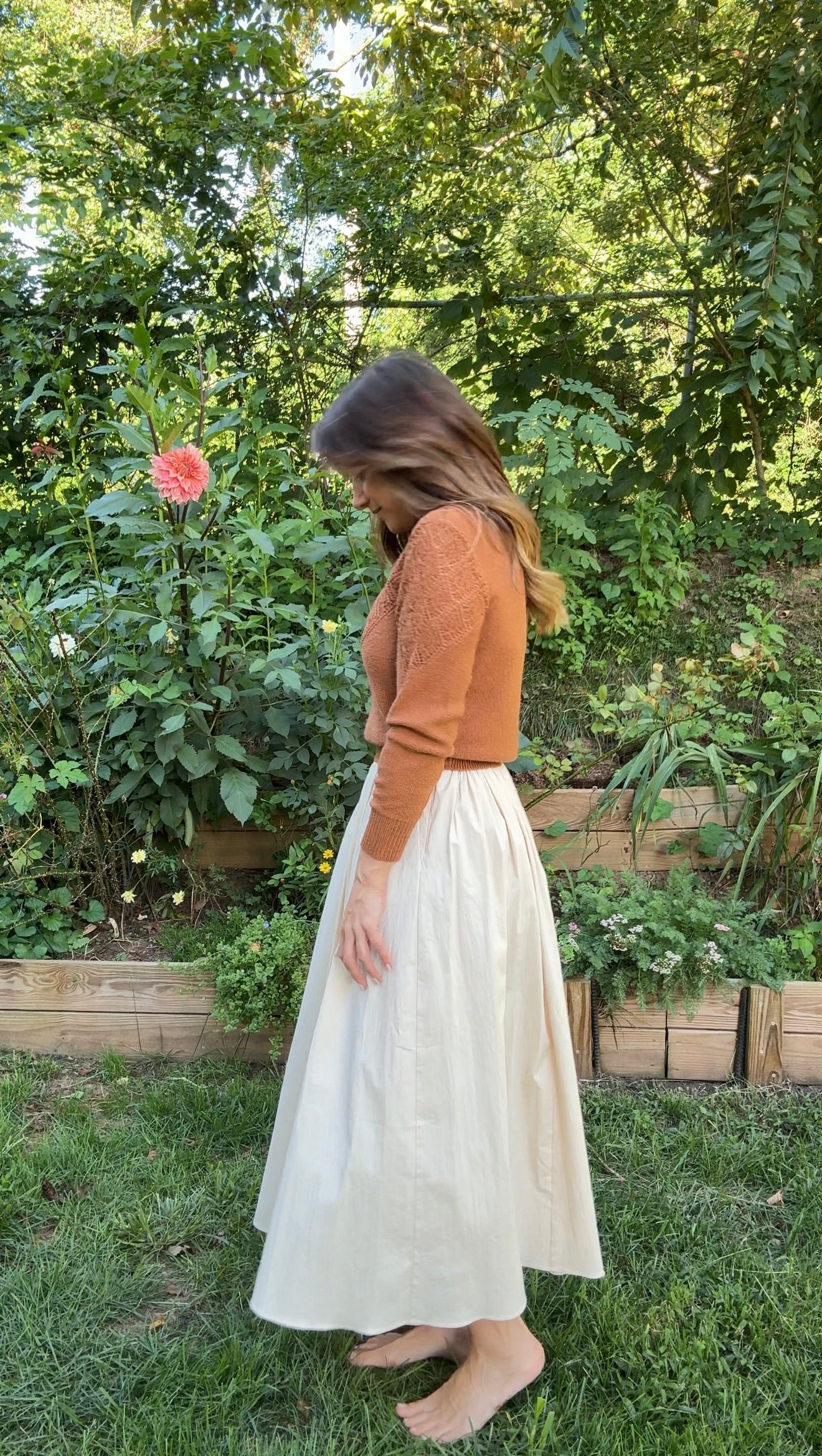 Ivory Textured Pleated Full Maxi Skirt