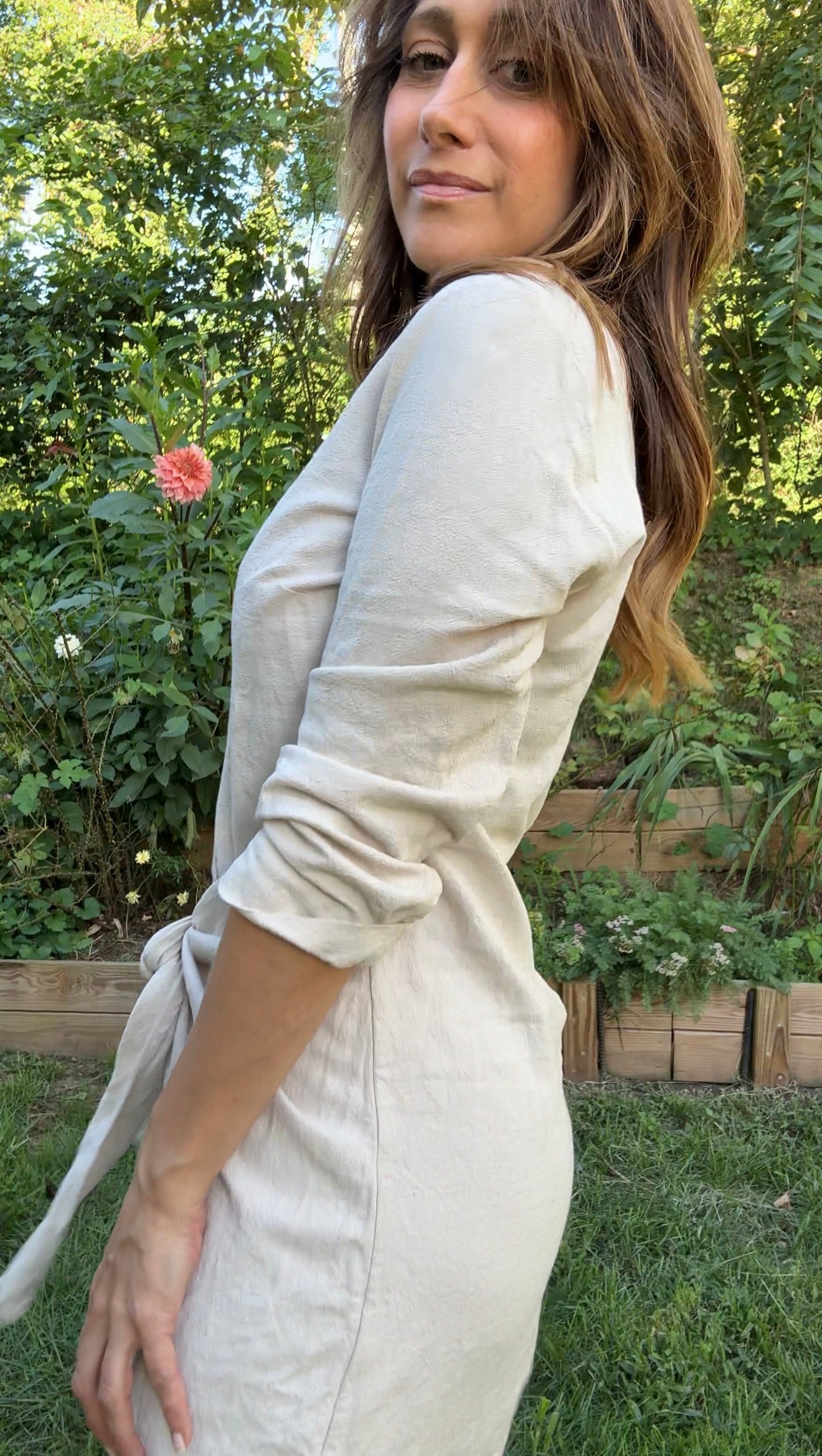 L’Academie Oat Linen-Blend Wrap Dress