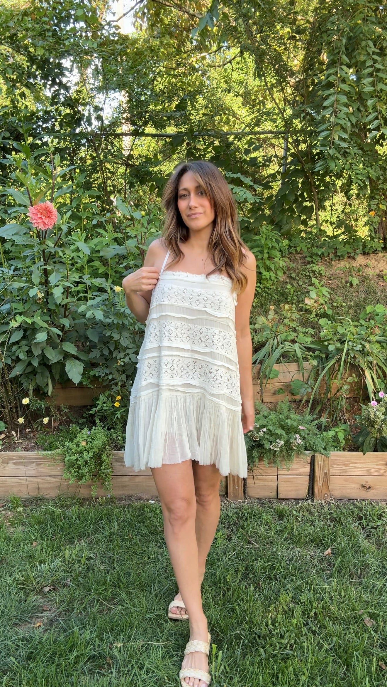 Free People Ivory Lace & Cotton Mini Dress