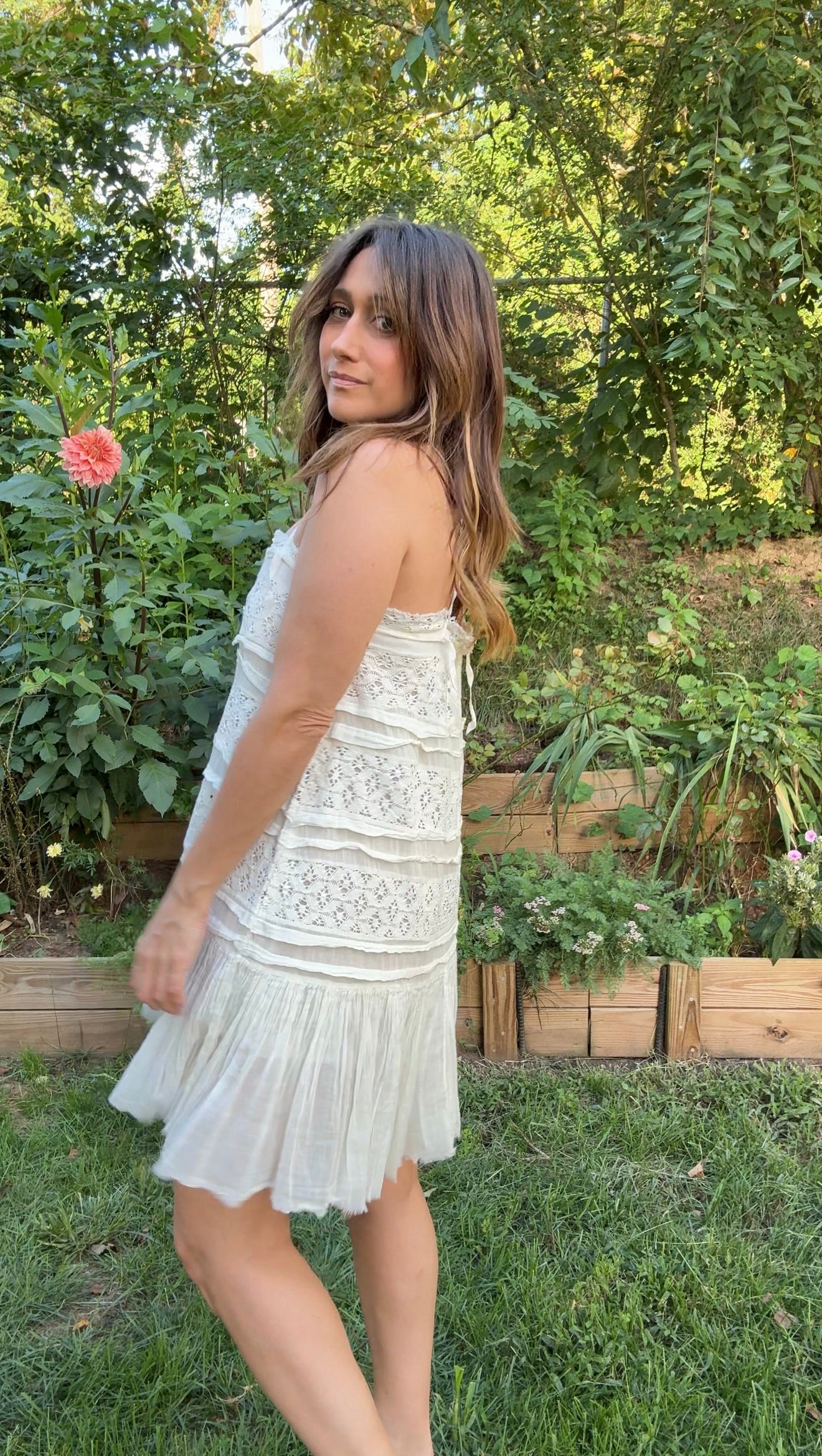 Free People Ivory Lace & Cotton Mini Dress