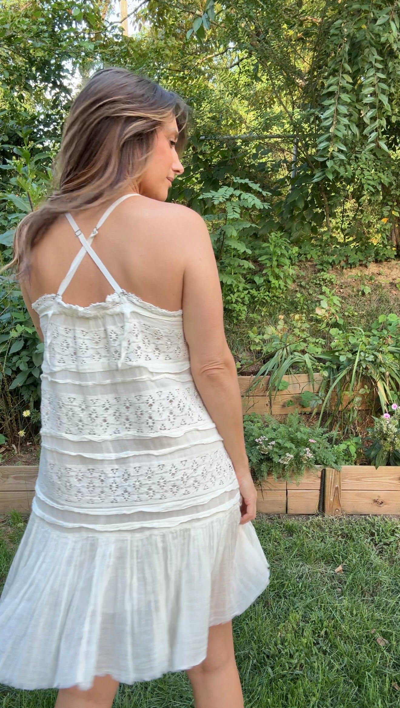 Free People Ivory Lace & Cotton Mini Dress