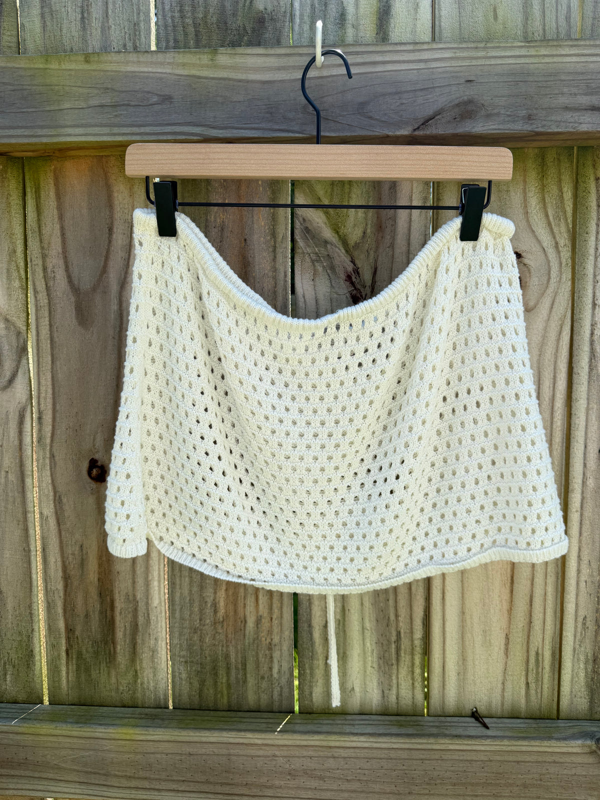 No Boundaries Ivory Crochet Drawstring Mini Skirt
