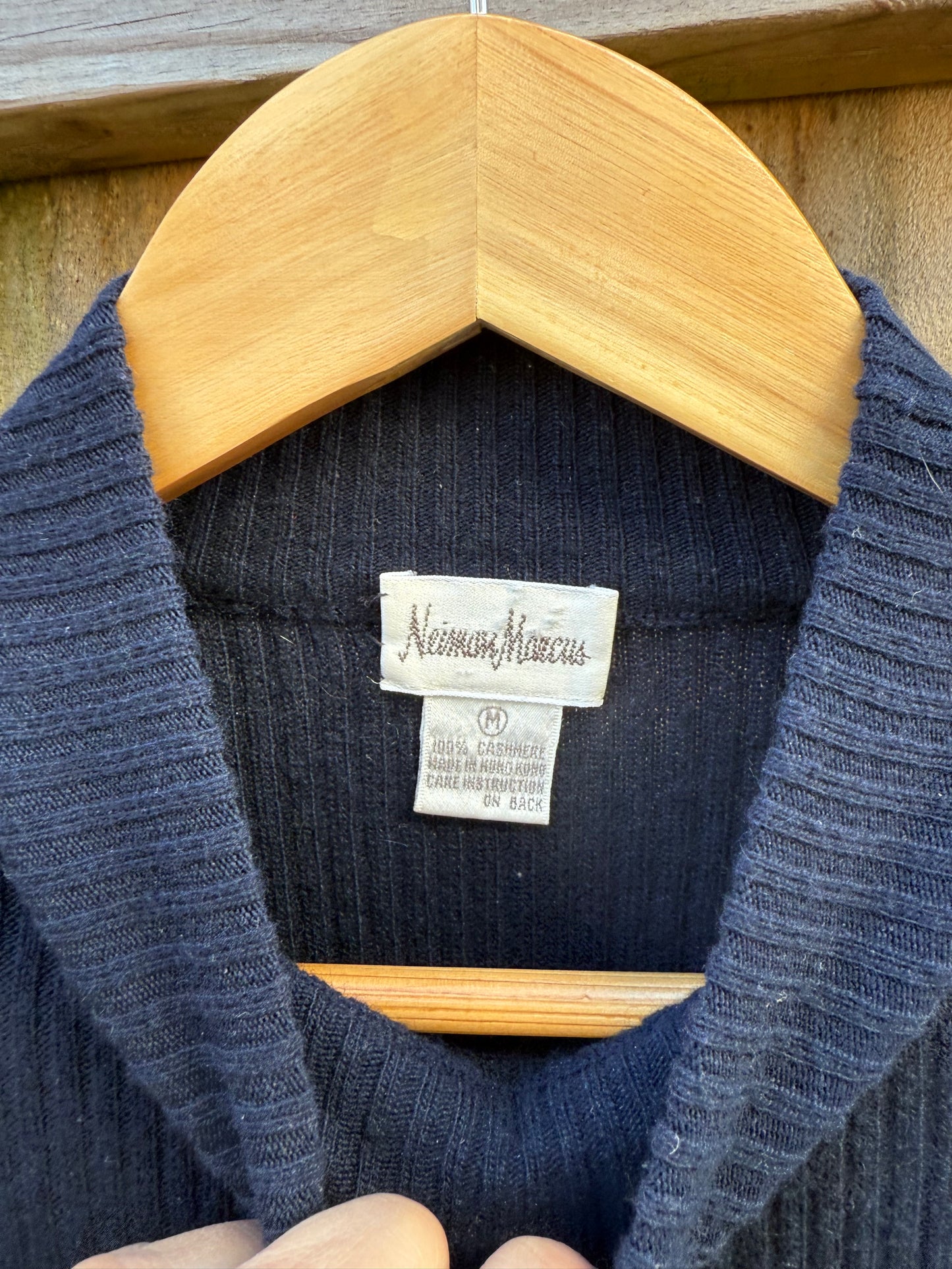 Vintage Neiman Marcus Navy Ribbed Cashmere Mock Neck Sweater | Minimalist Soft Luxury Knit
