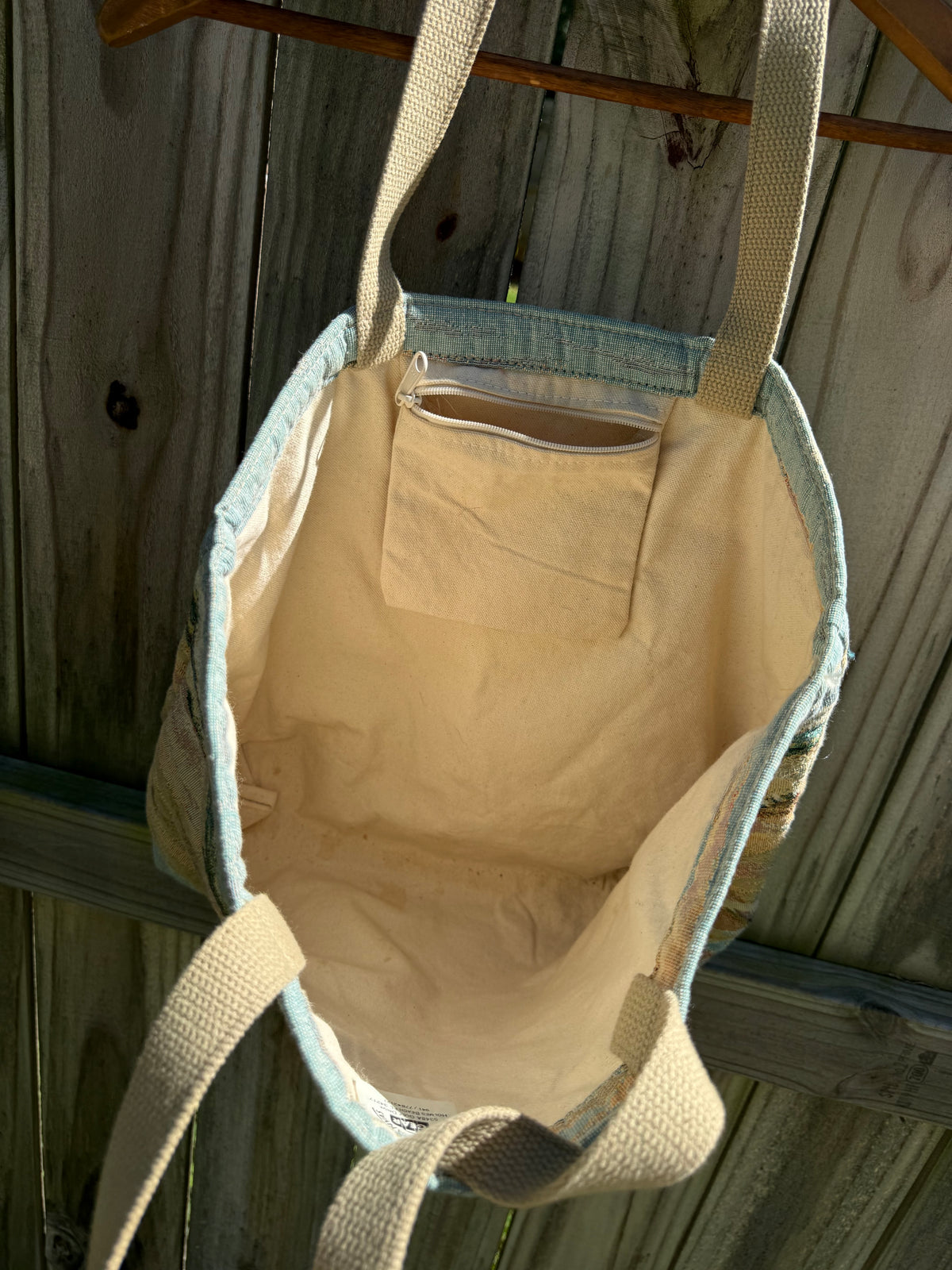 Vintage Tapestry Beach Tote Coastal Grandmother Sailboat Bag