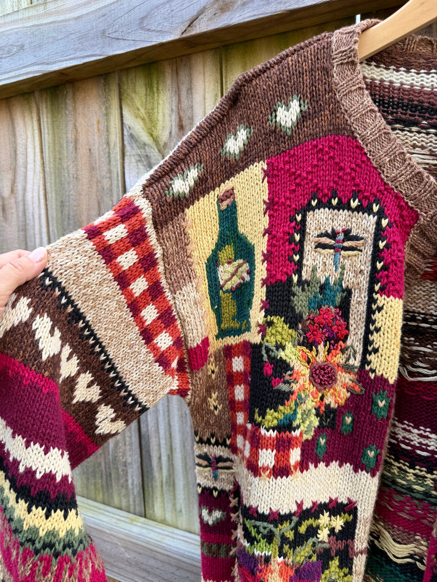 Vintage Tiara International Floral & Wine Tapestry Cardigan