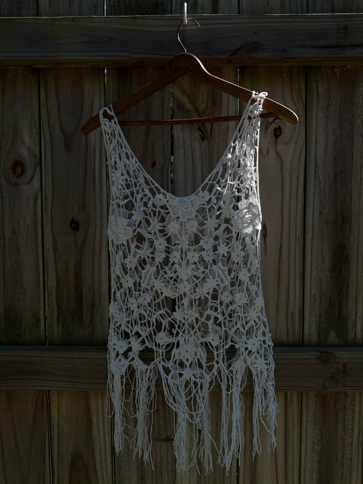 White Crochet Fringe Festival Top
