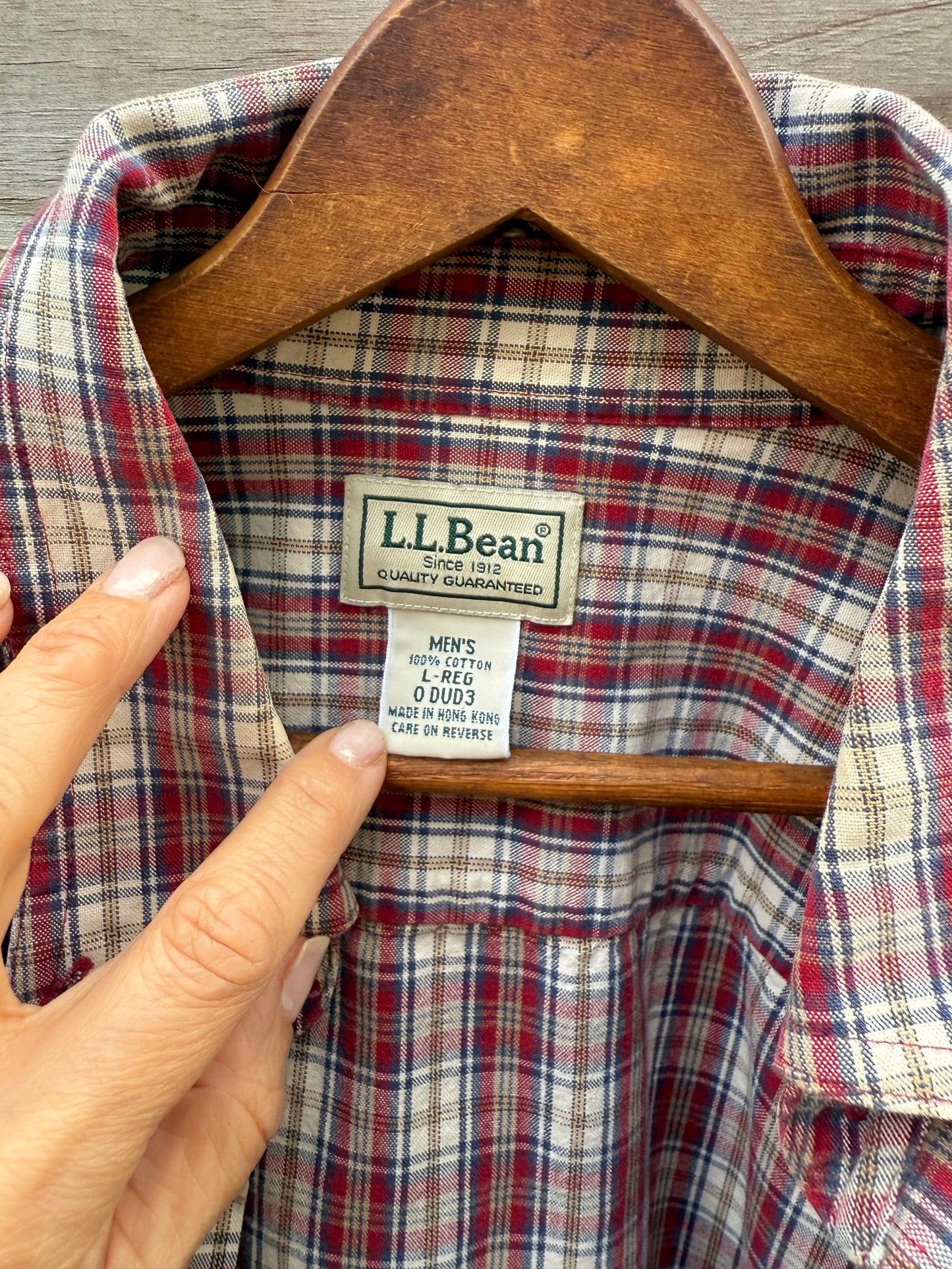 Vintage L.L.Bean Red Plaid Button-Down (Men’s L, Hong Kong Era)