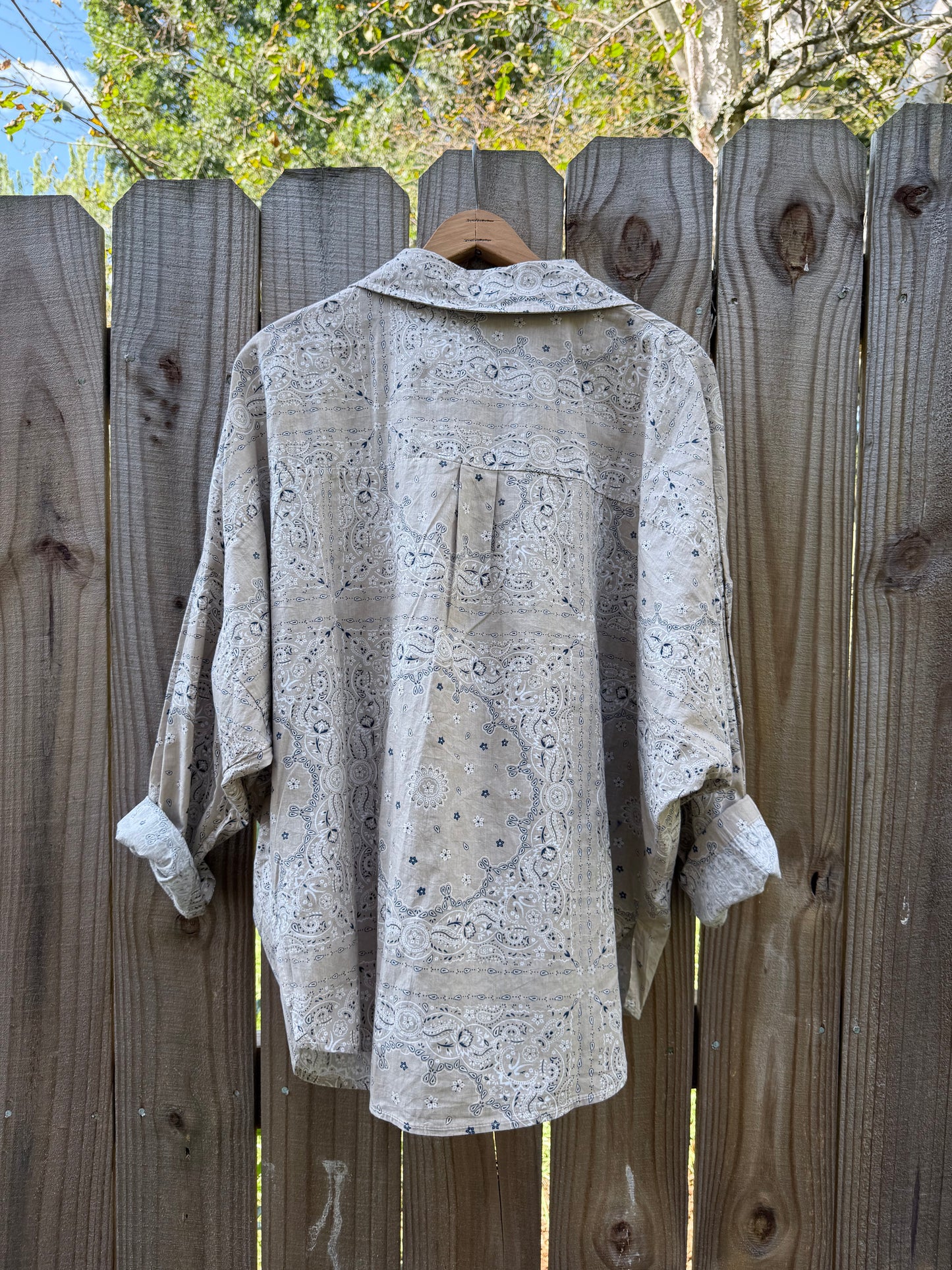 Bandana Print Button-Down Shirt — Taupe / Western Luxe