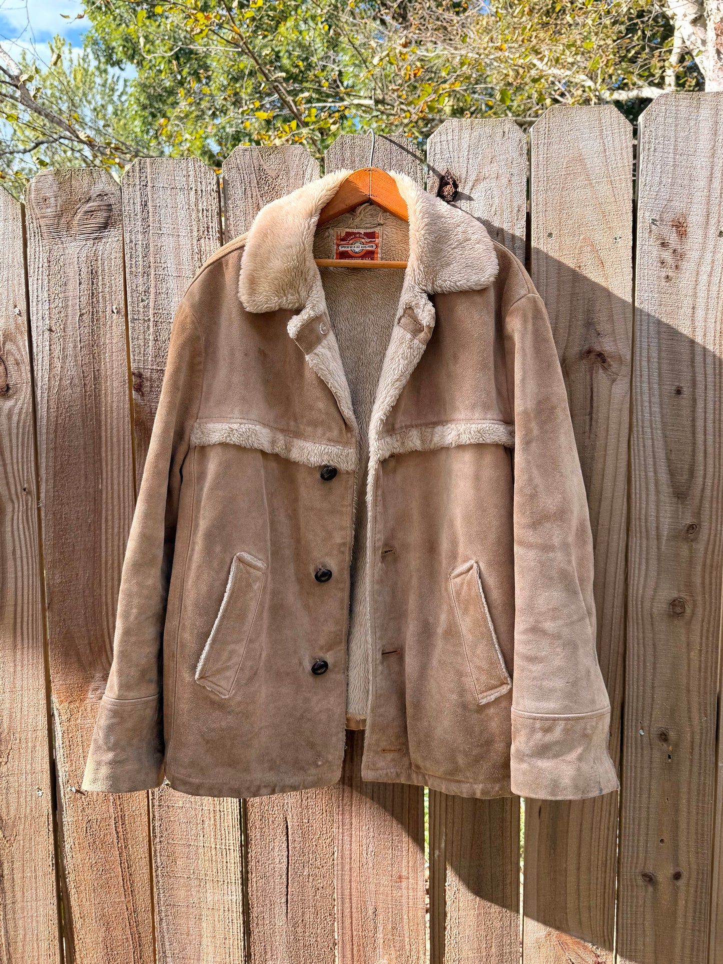 Vintage Shearling Pioneer Wear Coat — Suede & Sherpa (Made in Korea, Albuquerque Label)