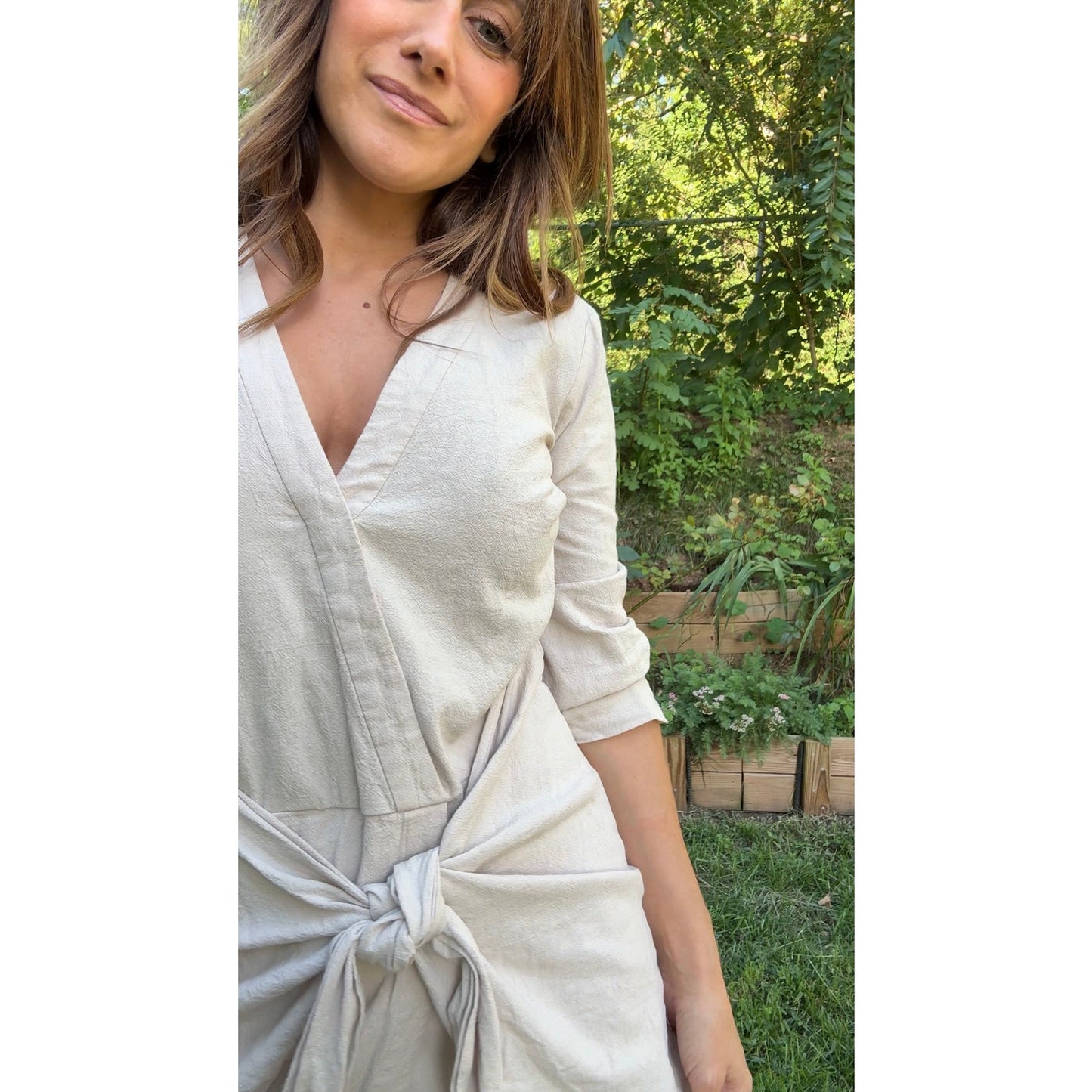 L’Academie Oat Linen-Blend Wrap Dress