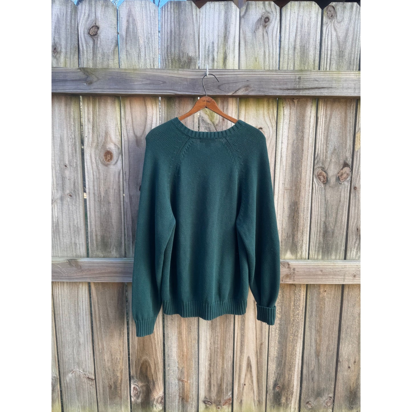 Forest Green V-Neck Cotton Sweater / Slouchy Classic / Lands’ End