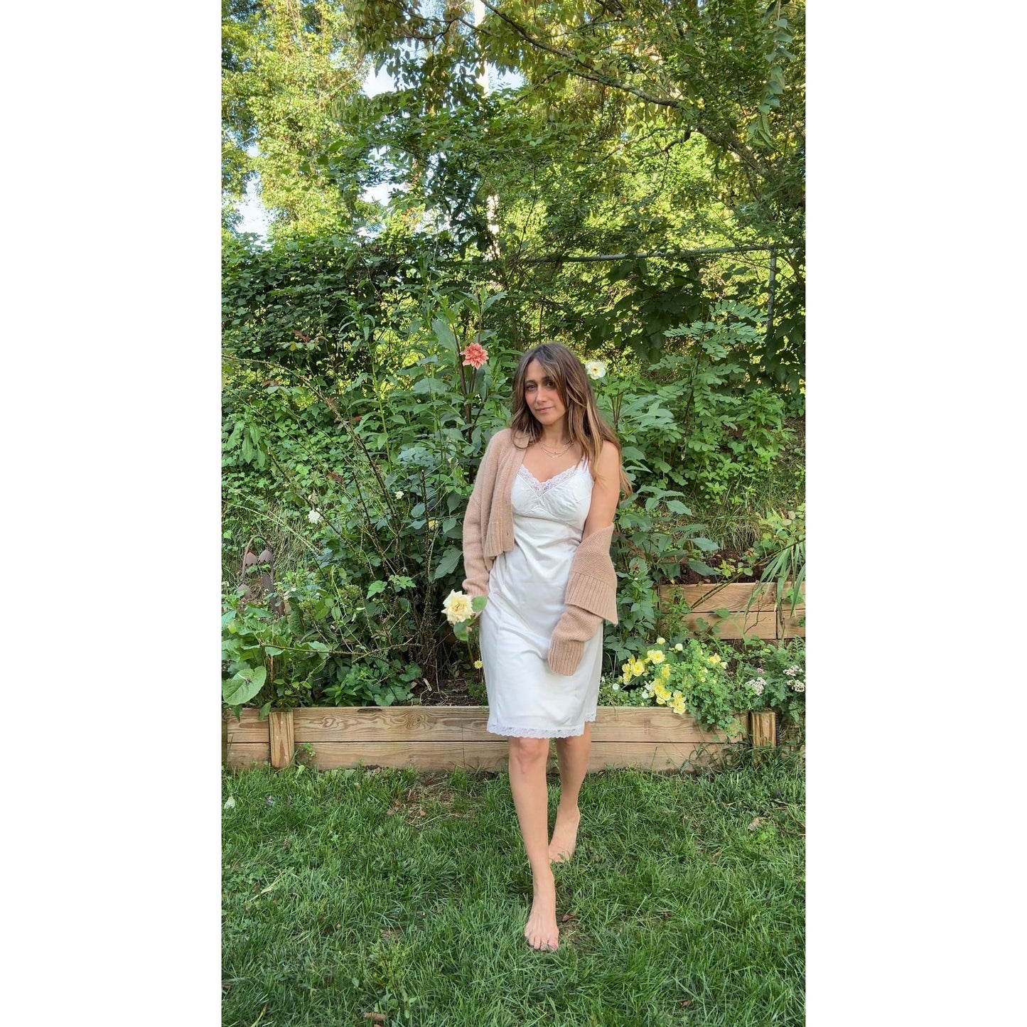 VINTAGE SATIN LACE TRIM SLIP DRESS — IVORY