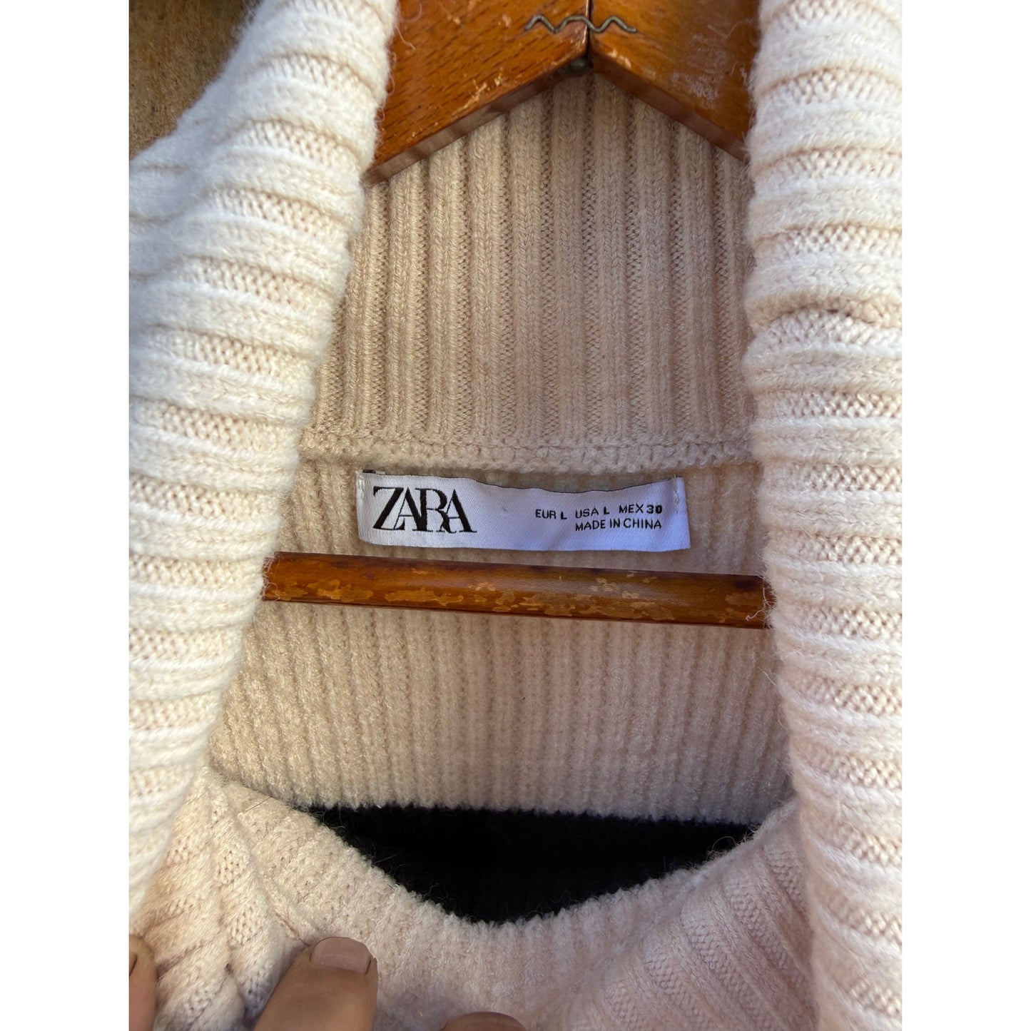 Zara Knit Striped Turtleneck Sweater Cream Black Oversized Ribbed Size L