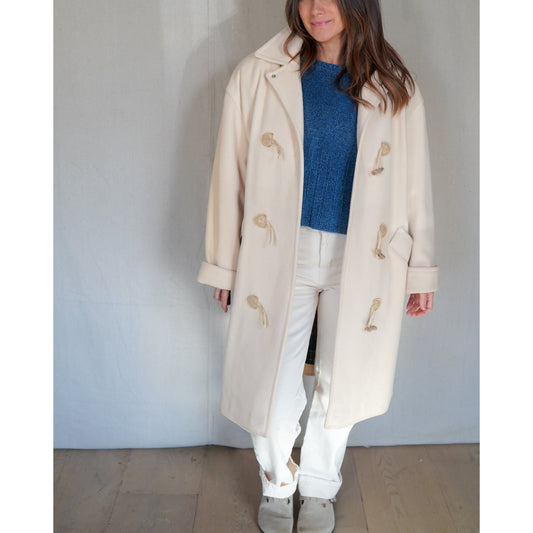 Vintage J.G. Hook Wool Duffle Coat Cream – Toggle Coat, Plaid Lined, Oversized Minimal, USA Made