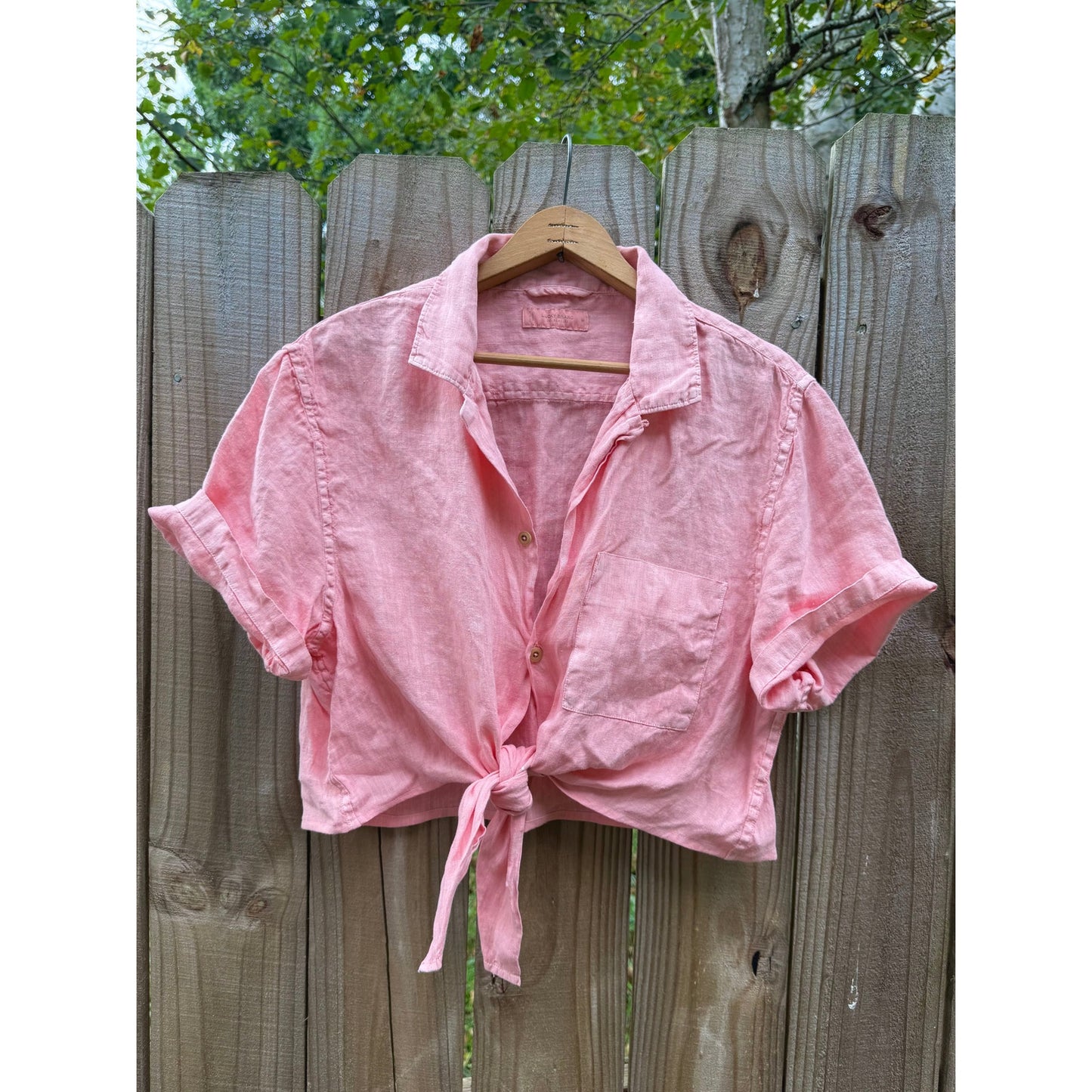 Linen Tie-Front Shirt in Summer Coral — Sunday Honey