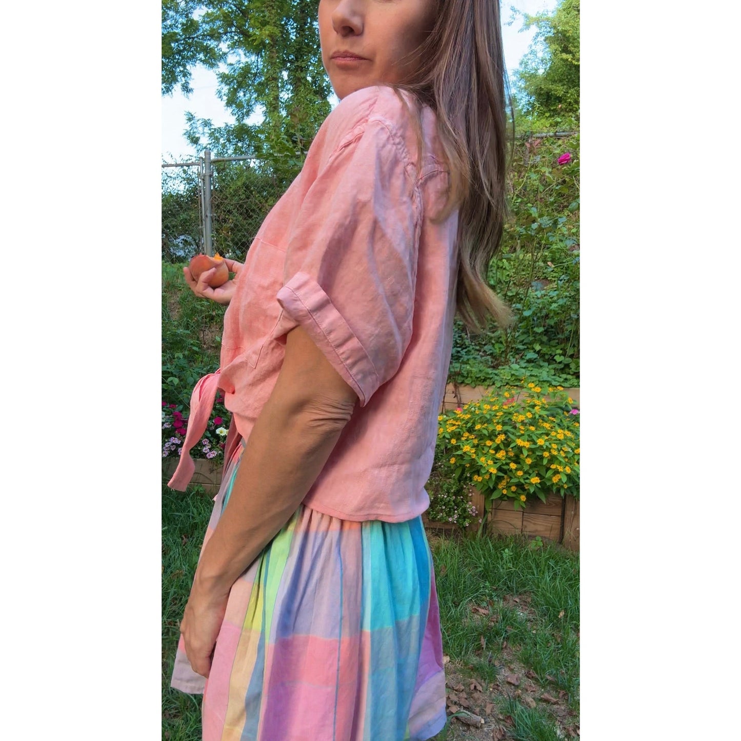 Linen Tie-Front Shirt in Summer Coral — Sunday Honey