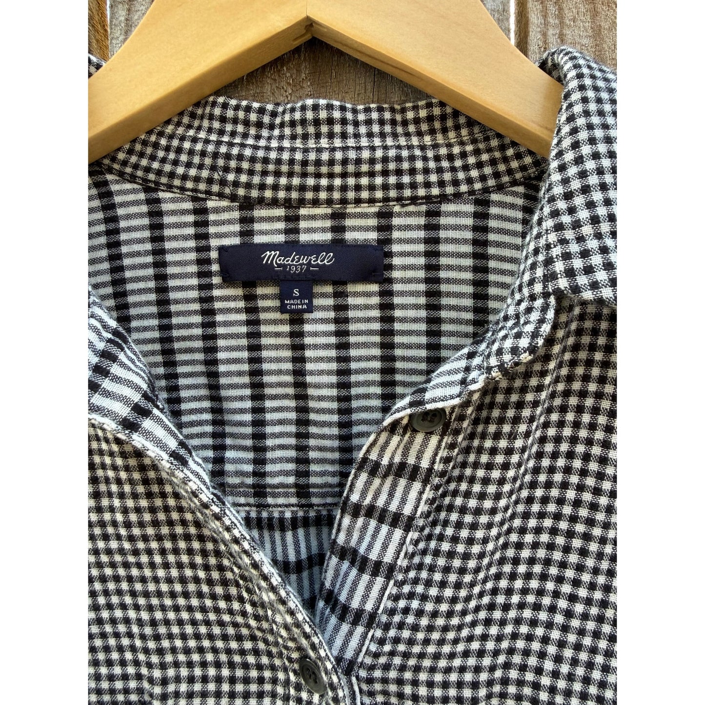 Madewell Micro Gingham Button-Up – Black/White – Size S